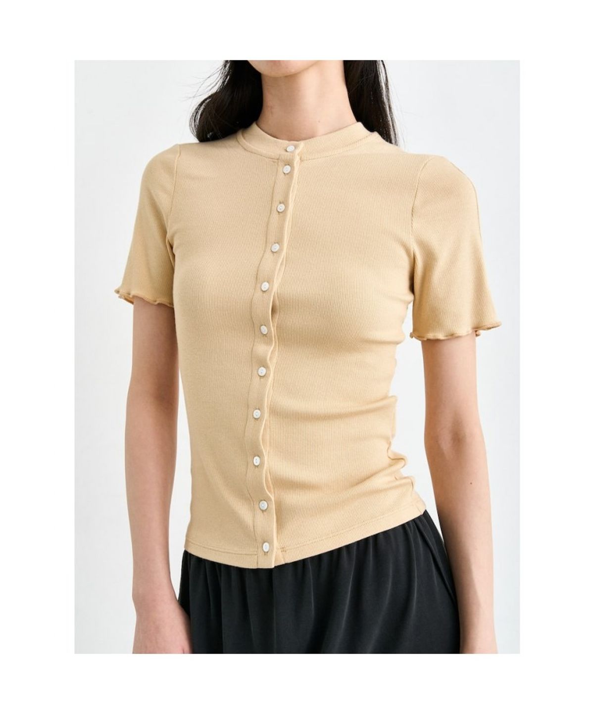 앙개(ANGGAE) Jersey Short Sleeve Cardigan  Beige