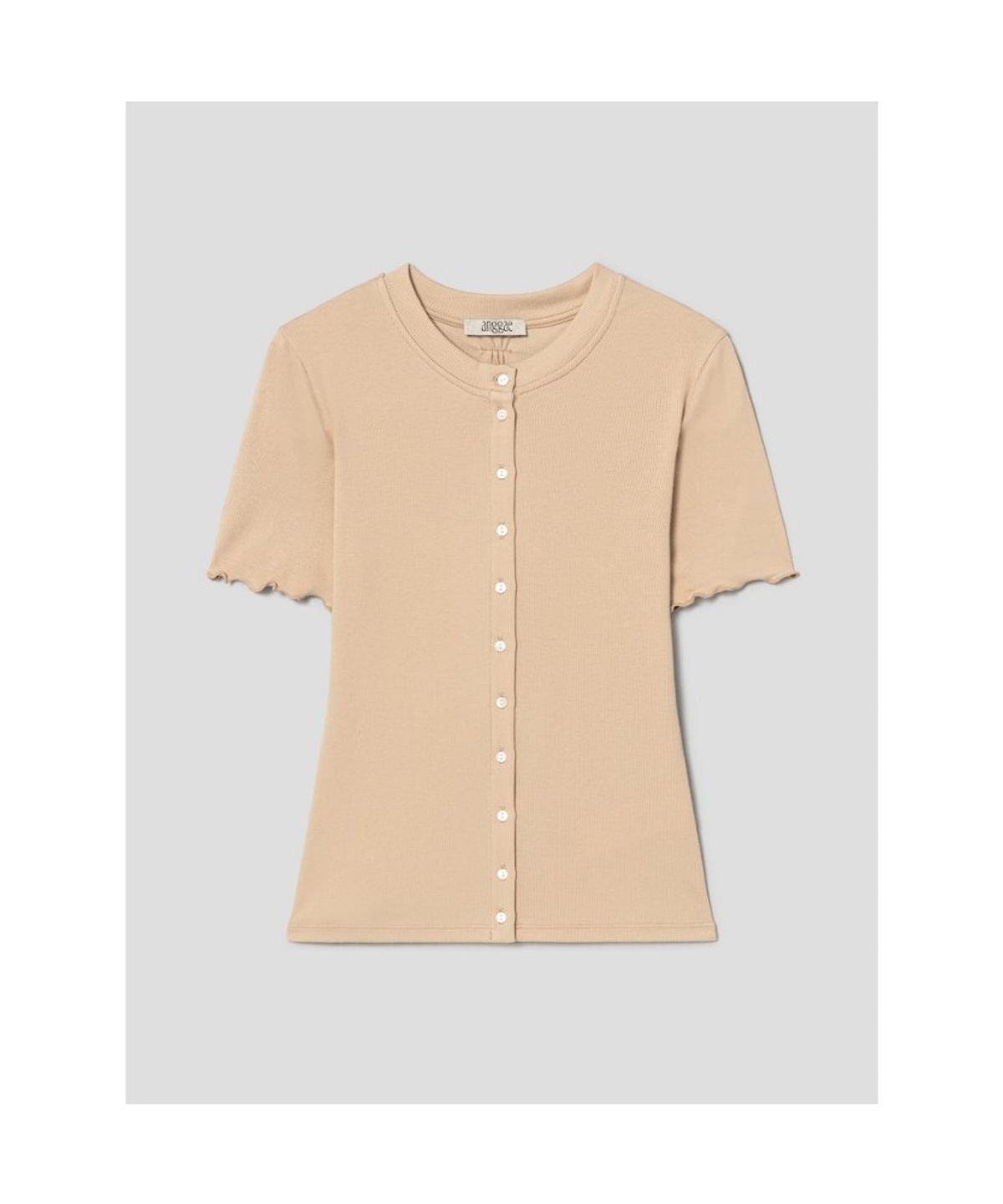 앙개(ANGGAE) Jersey Short Sleeve Cardigan  Beige