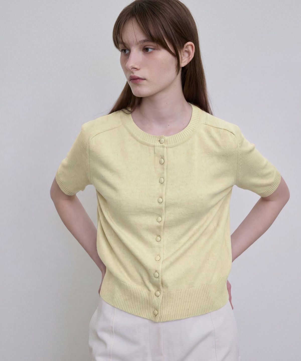 디에토(DEETO) Italian Yarn Covered Button Knit Cardigan [YELLOW]