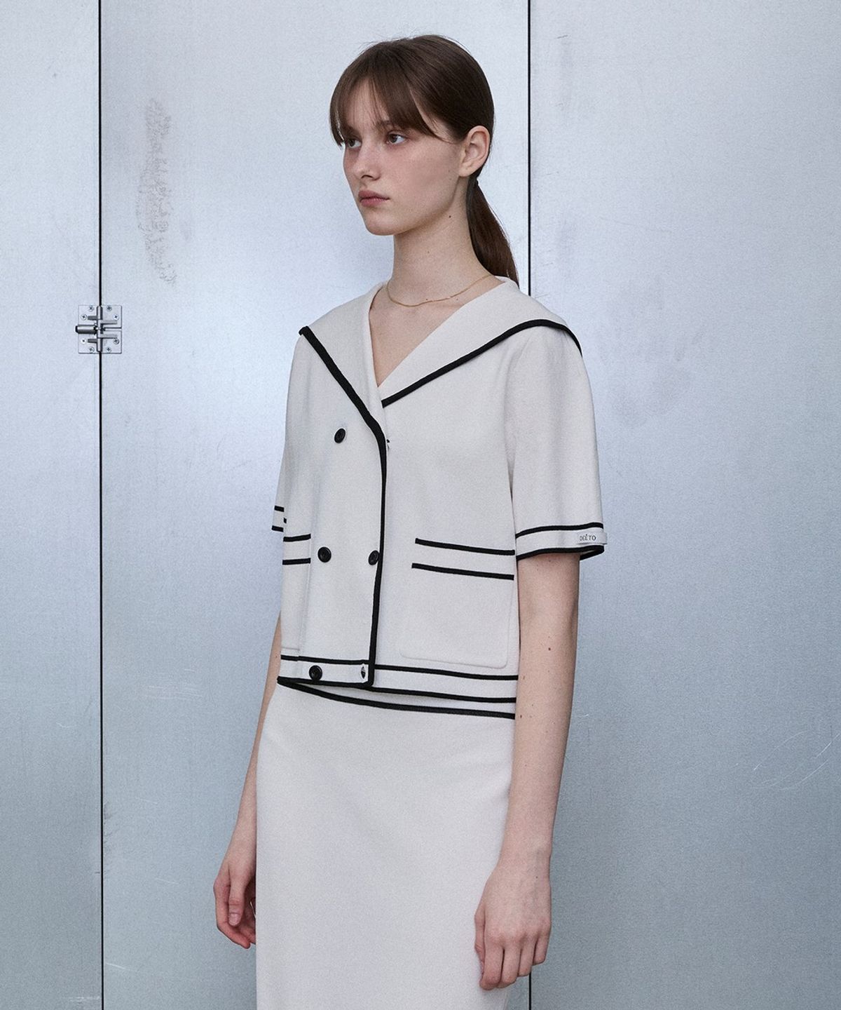디에토(DEETO) Sailor Collar Button Knit Jacket [WHITE]