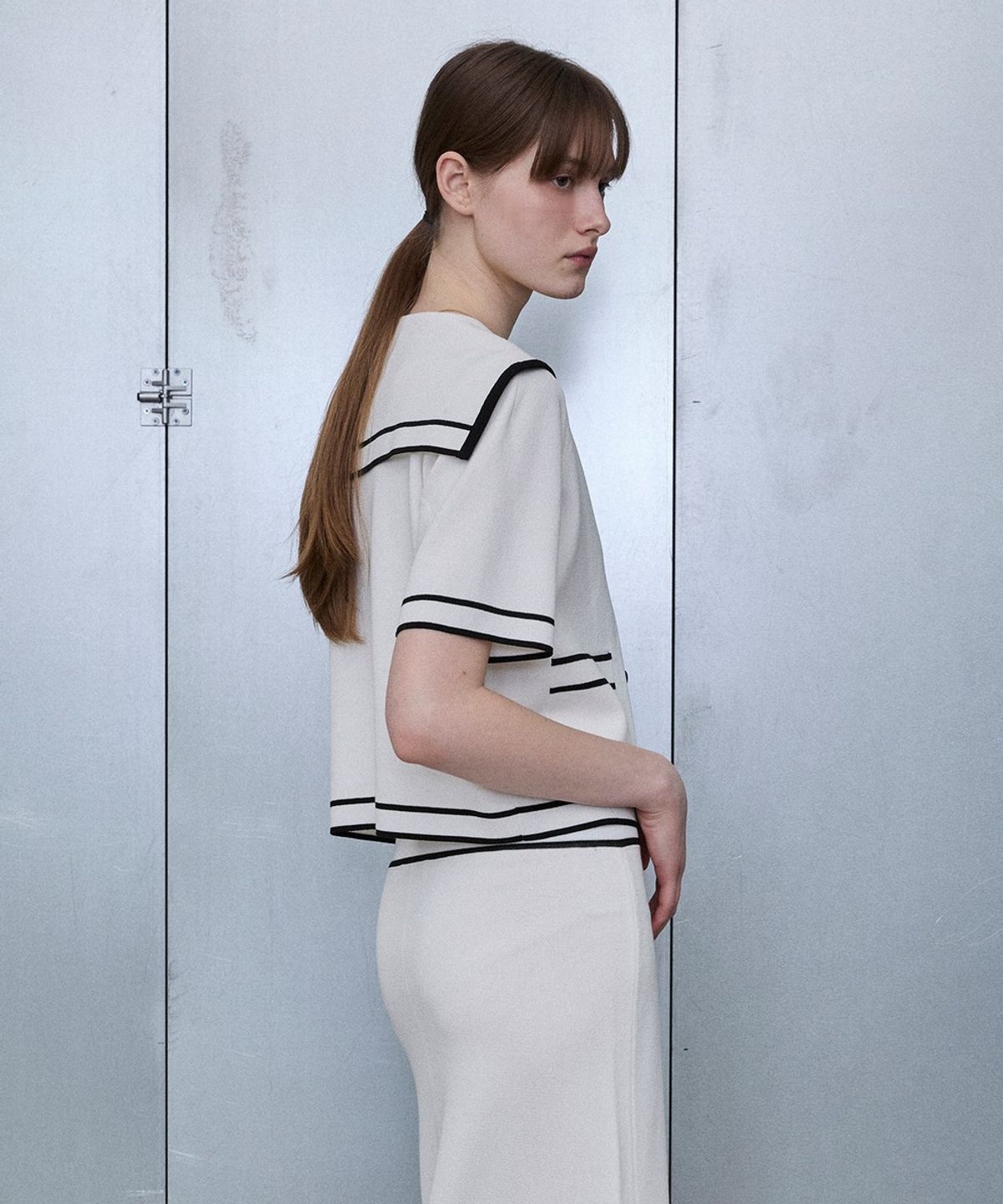 디에토(DEETO) Sailor Collar Button Knit Jacket [WHITE]