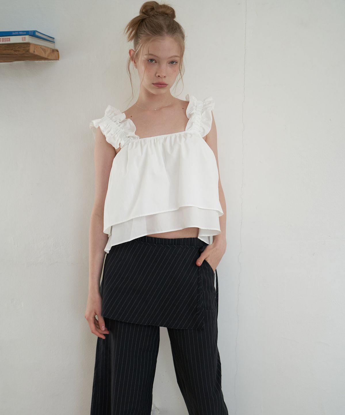 플로브(FLOVE) STRIPE LAYERED WRAP PANTS_BK