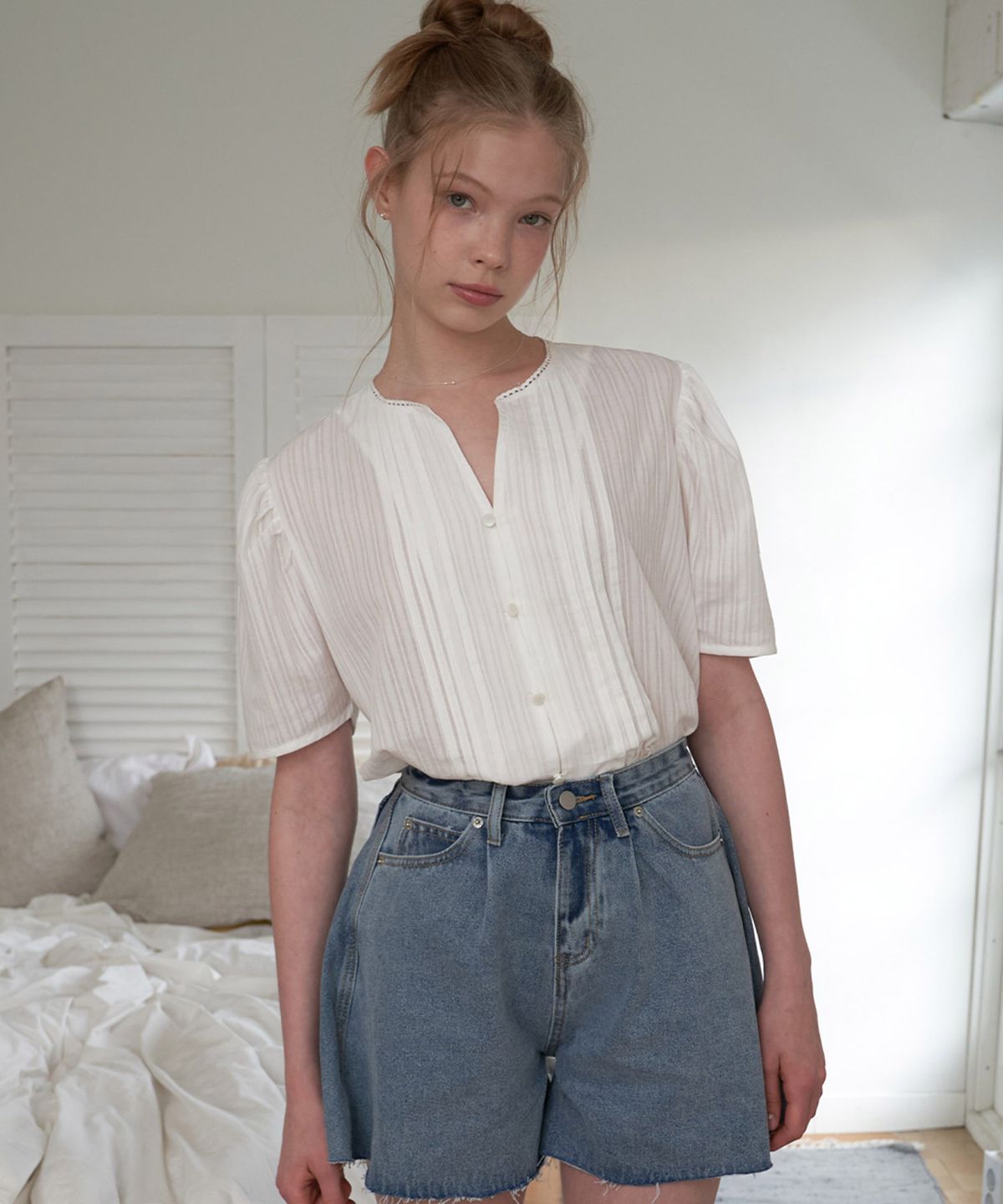 플로브(FLOVE) DRAPE DENIM HALF PANTS_BL