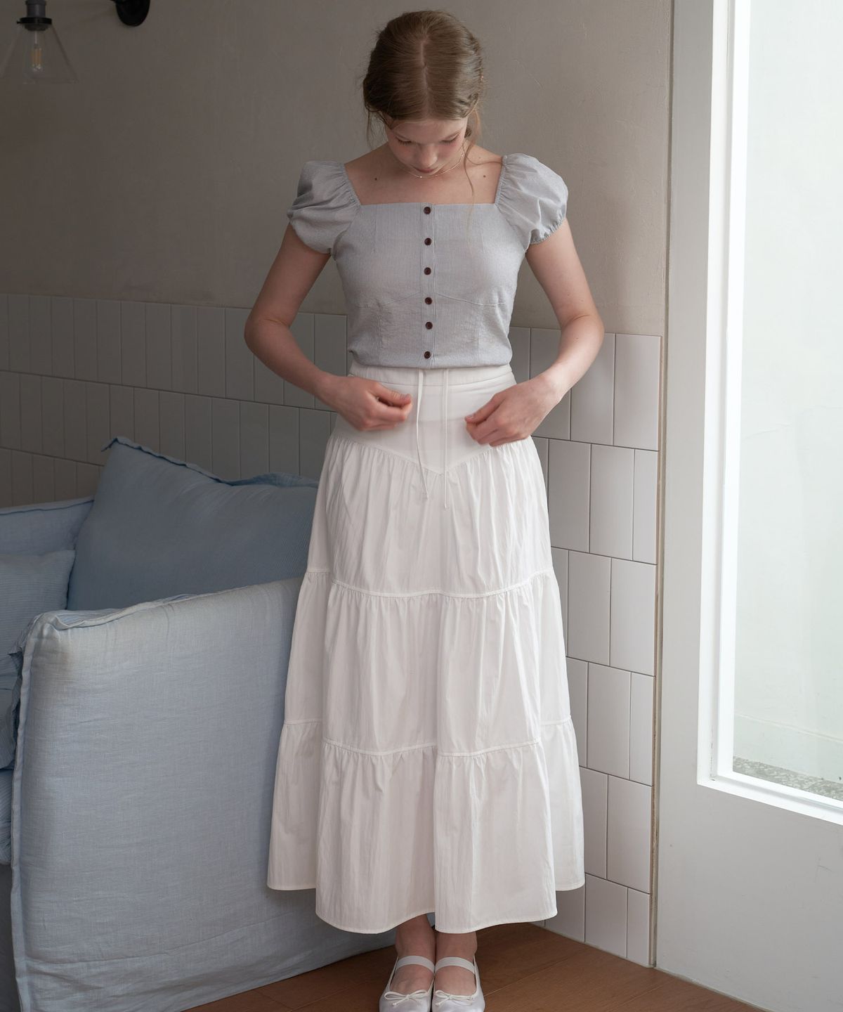 플로브(FLOVE) SUMMER SHIRRING LONG SKIRT_WT
