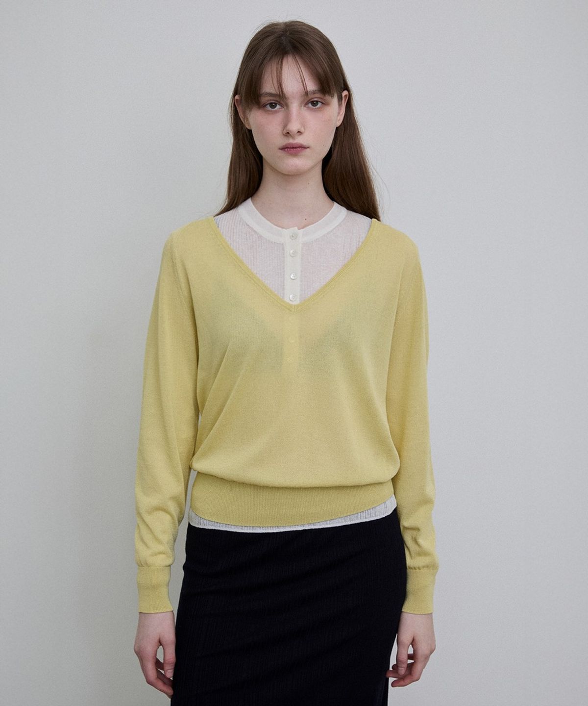 디에토(DEETO) Sheer V-Neck Pullover [YELLOW]