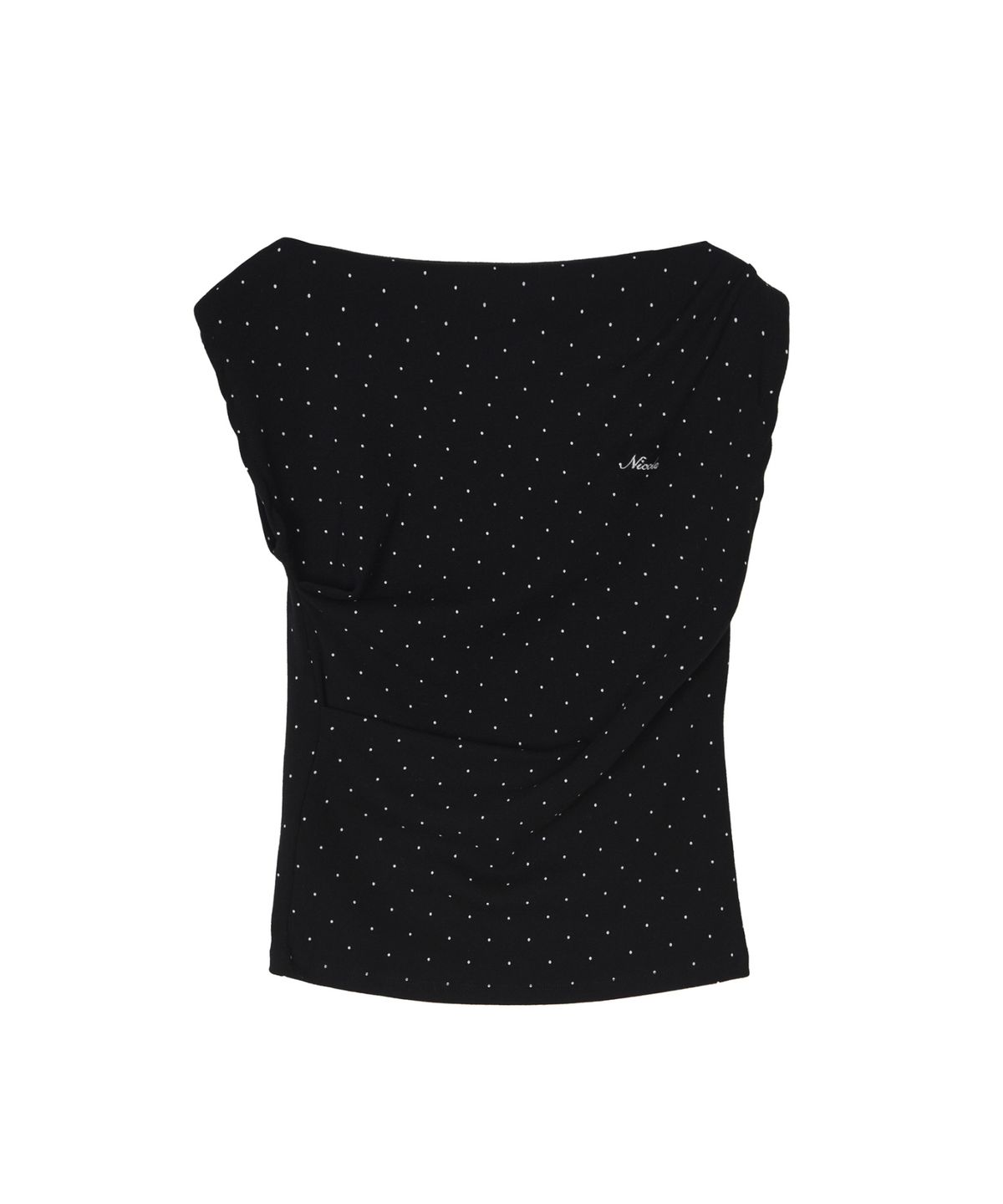 닉앤니콜(NICK&NICOLE) DOT SHIRRING DRAPE SLEEVELESS TOP_BLACK