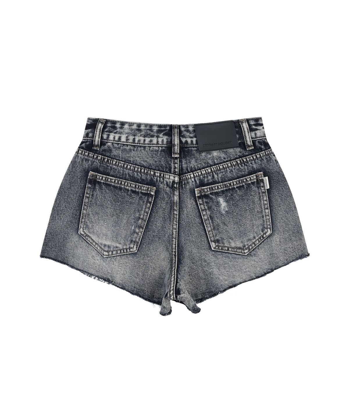 오디너리 홀리데이(ORDINARY HOLIDAY) CUT-OUT FRINGE DENIM SHORTS [DEEP BLUE]