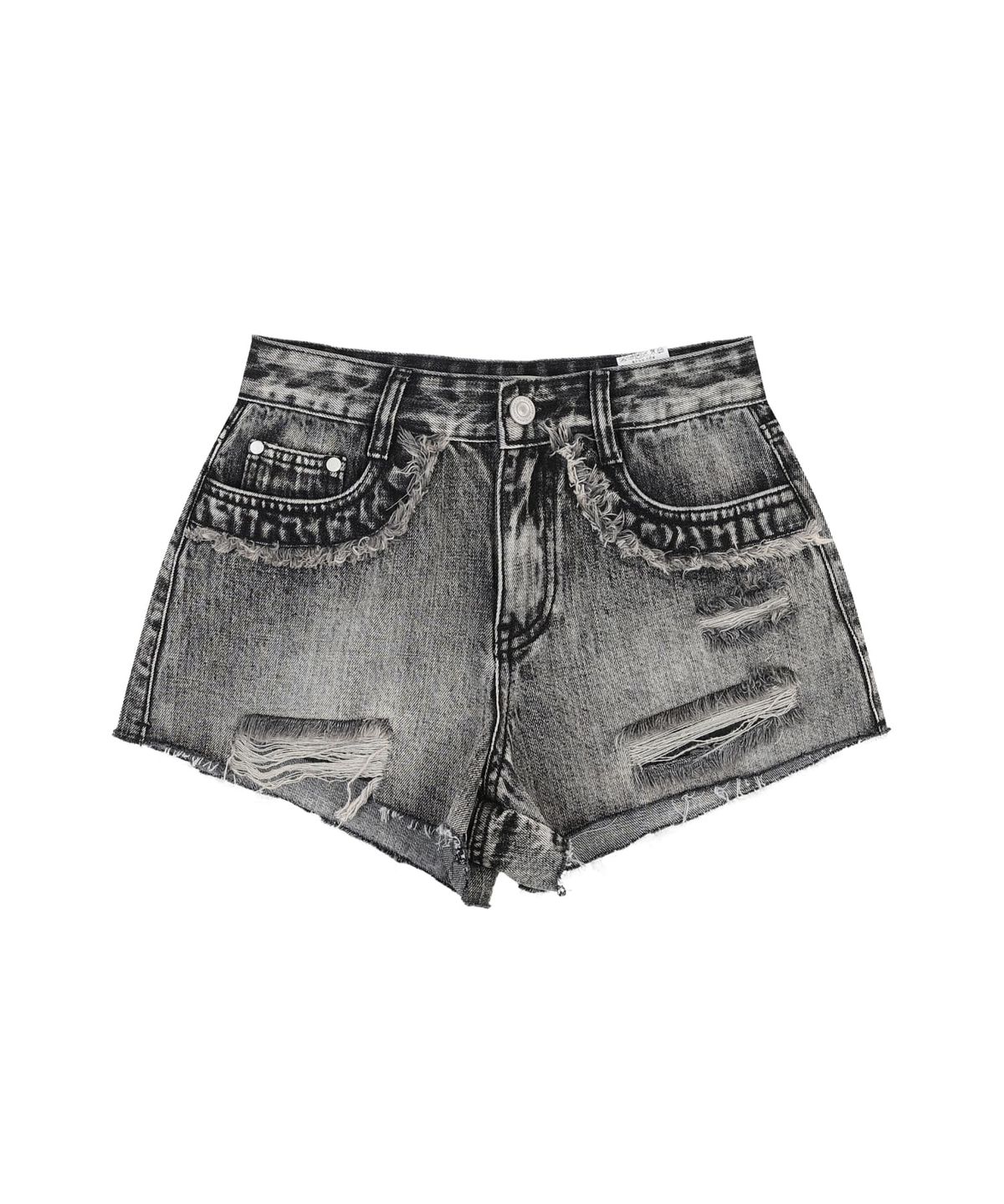 오디너리 홀리데이(ORDINARY HOLIDAY) CUT-OUT FRINGE DENIM SHORTS [BLACK]