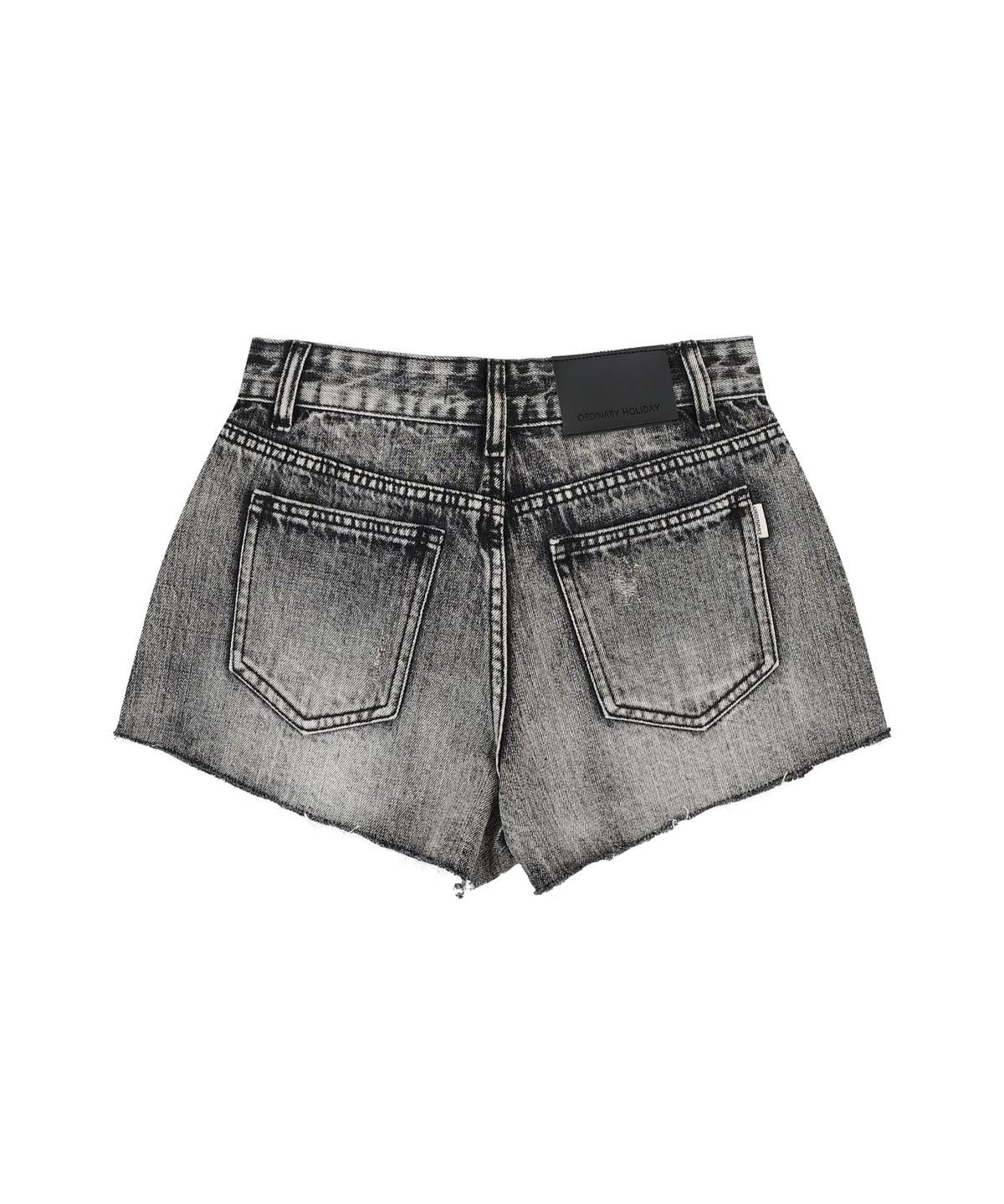 오디너리 홀리데이(ORDINARY HOLIDAY) CUT-OUT FRINGE DENIM SHORTS [BLACK]