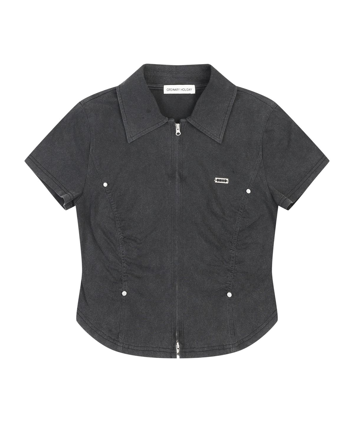 오디너리 홀리데이(ORDINARY HOLIDAY) WASHING SHIRRING ZIP UP SHIRT [CHARCOAL]