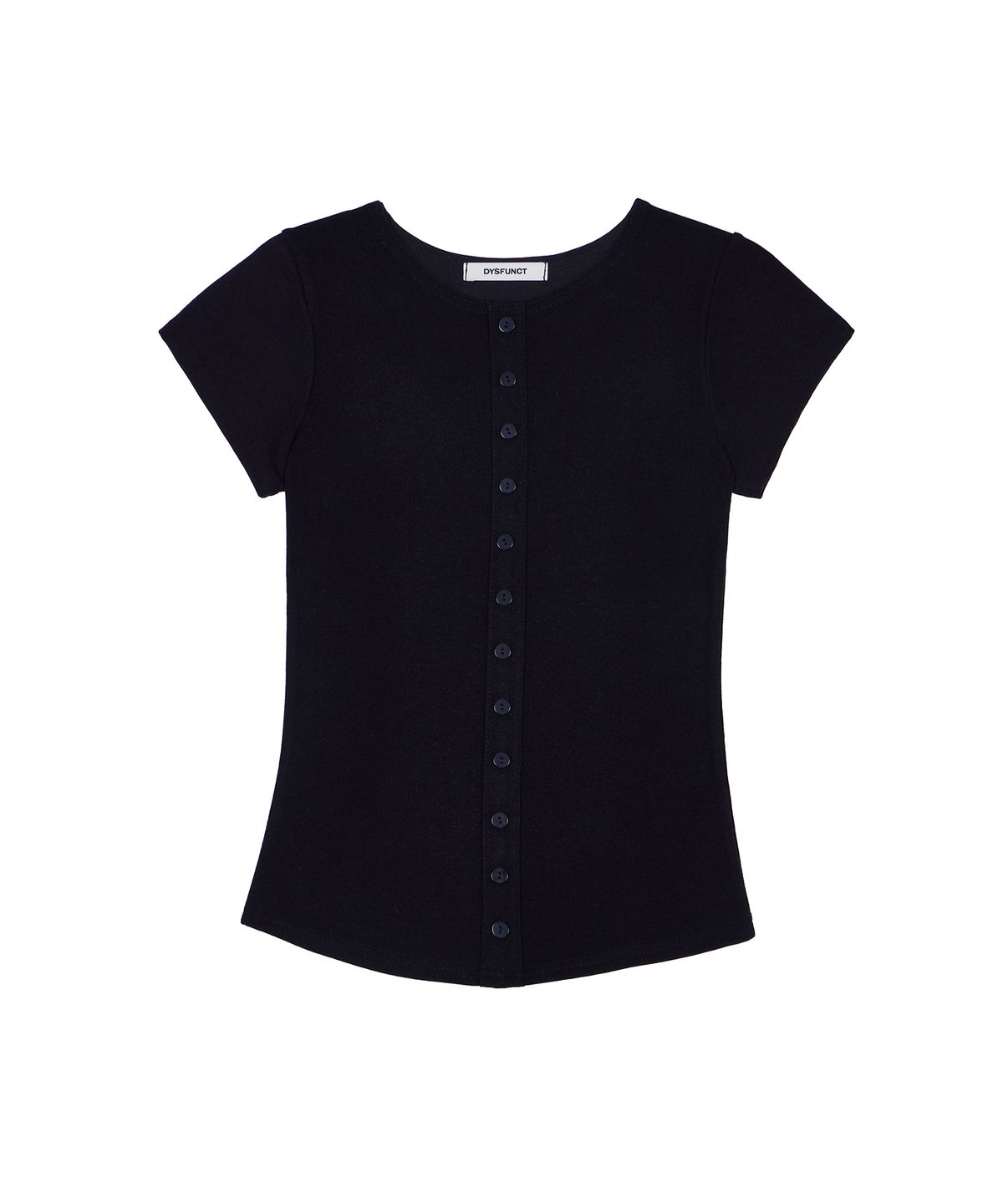 디스펑트(DYSFUNCT) BUTTON DETAIL CAP SLEEVES TOP(BLACK)