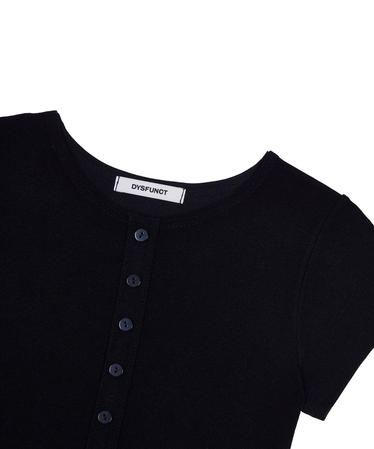 디스펑트(DYSFUNCT) BUTTON DETAIL CAP SLEEVES TOP(BLACK)