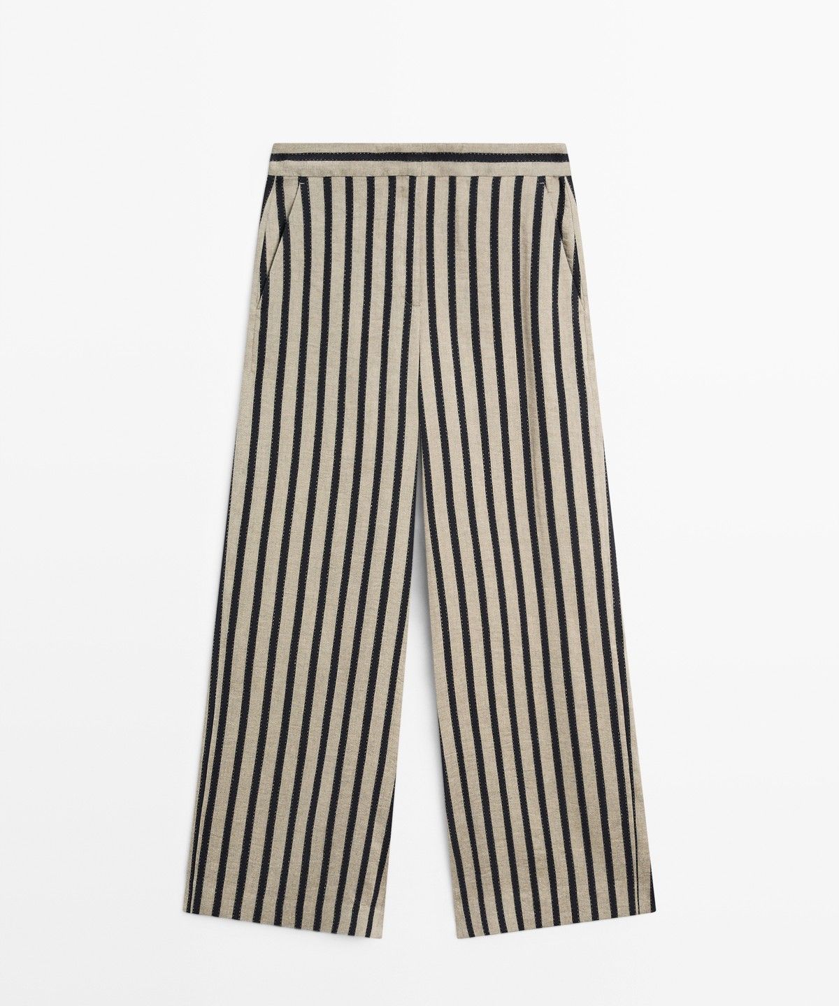 마시모두띠(MASSIMO DUTTI) 린넨 블렌드 스트라이프 와이드 팬츠