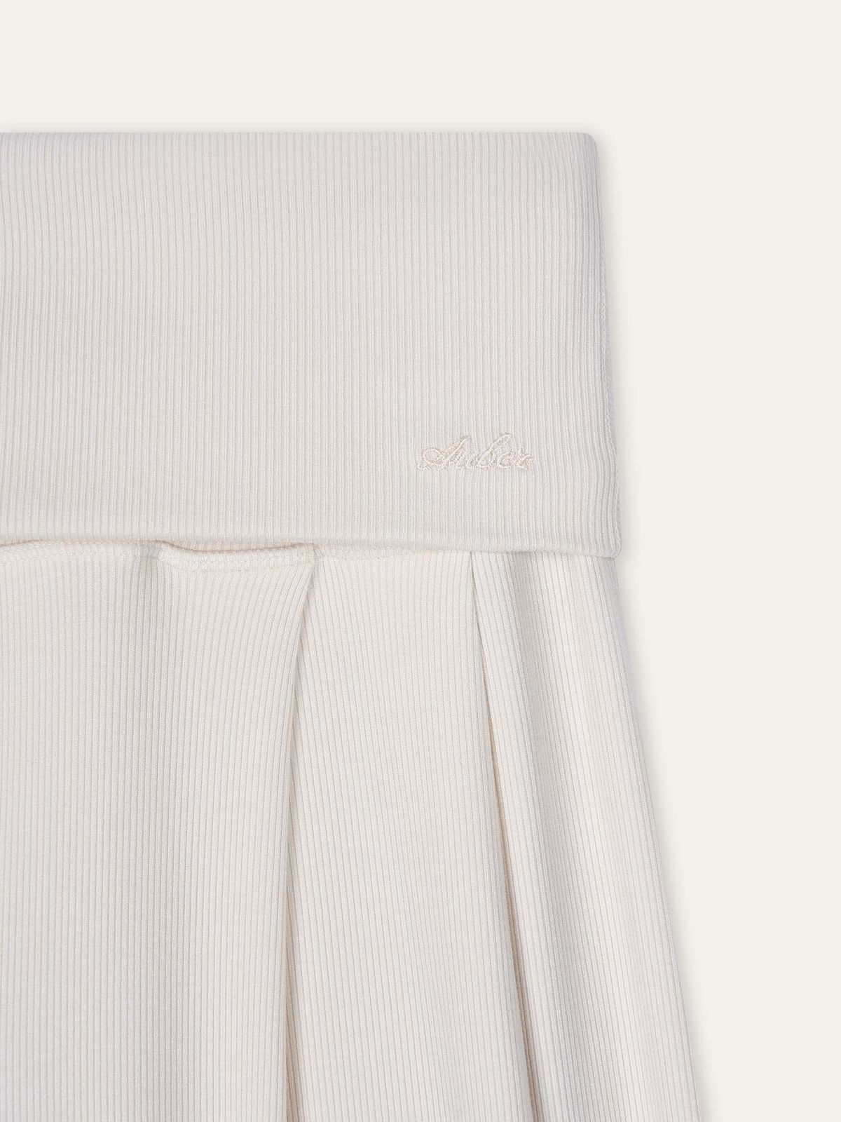 오베르(AUBER) Foldable Ribbed Wide Pants - Ivory