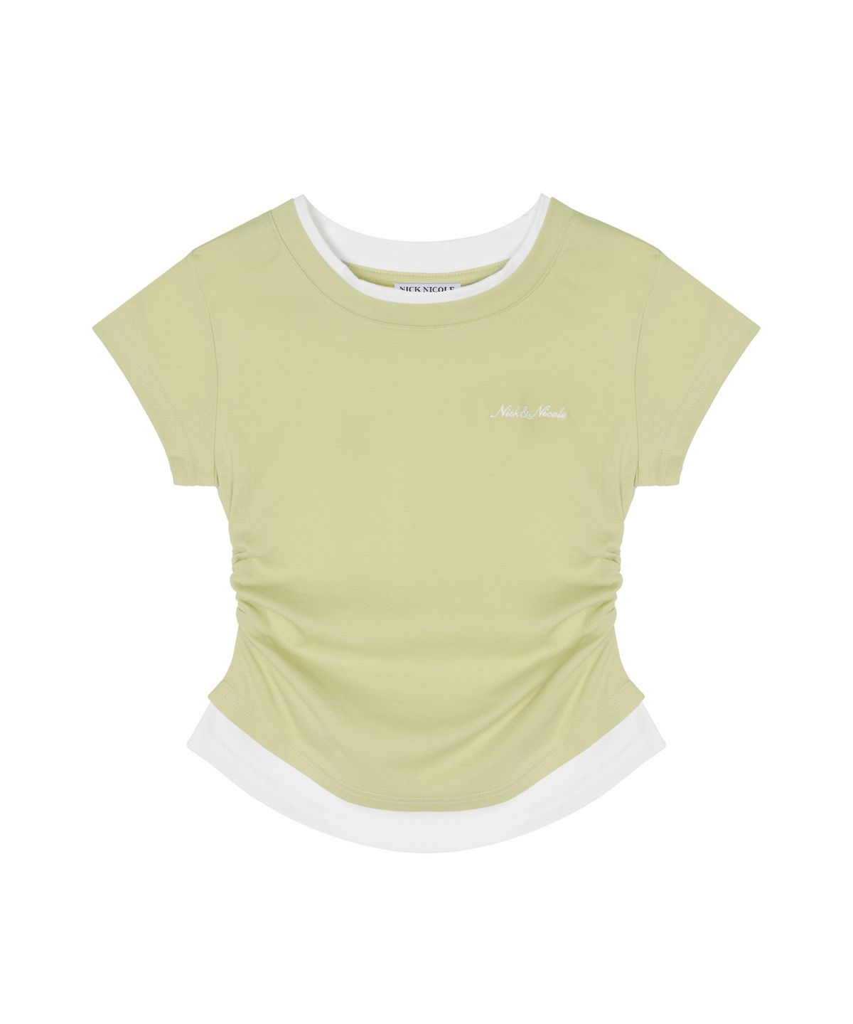 닉앤니콜(NICK&NICOLE) LAYERED SHIRRING SLIM TOP_OLIVE
