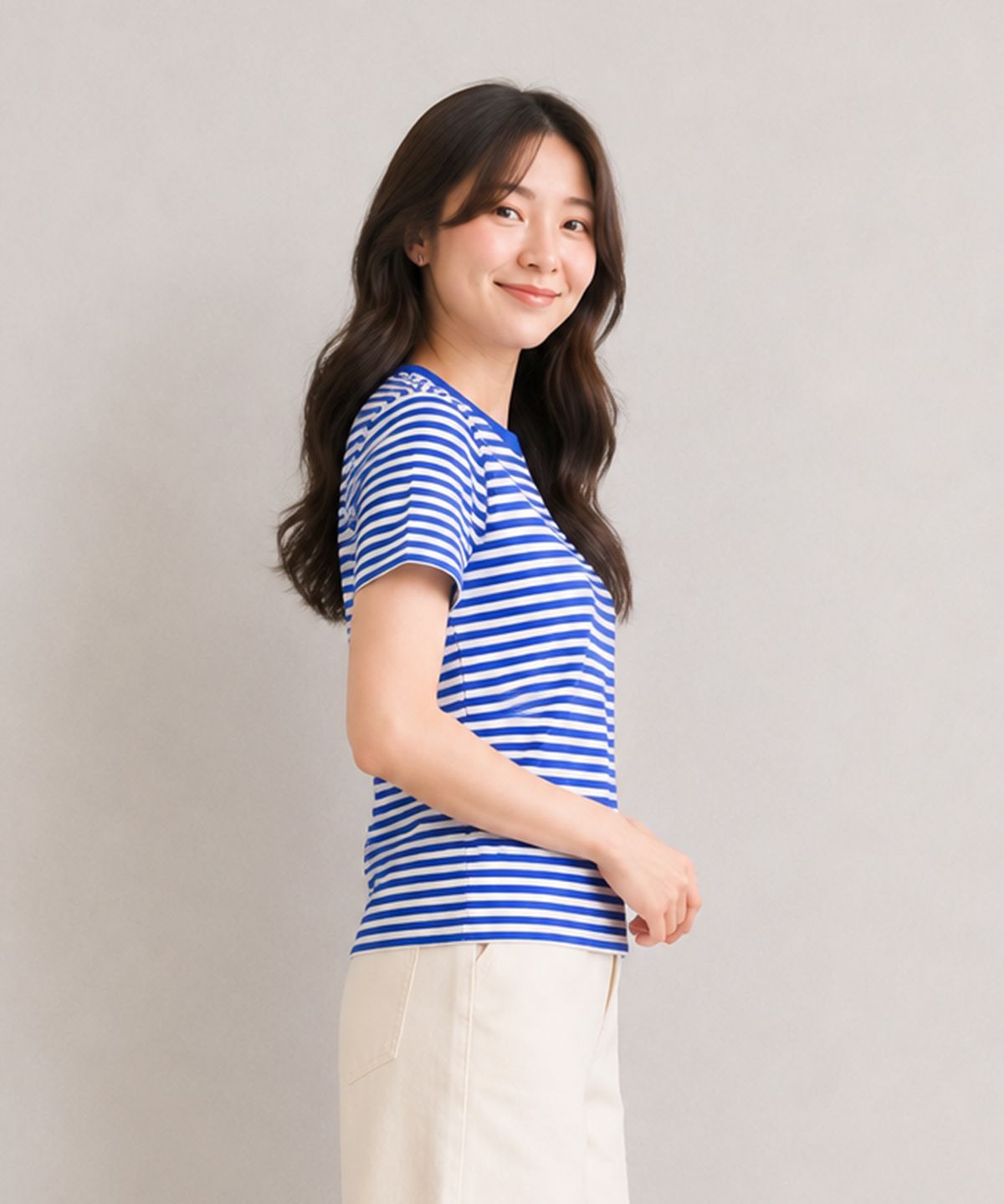 에이던엠(ADERNM) SLUB STRIPE CROP T COBALT BLUE