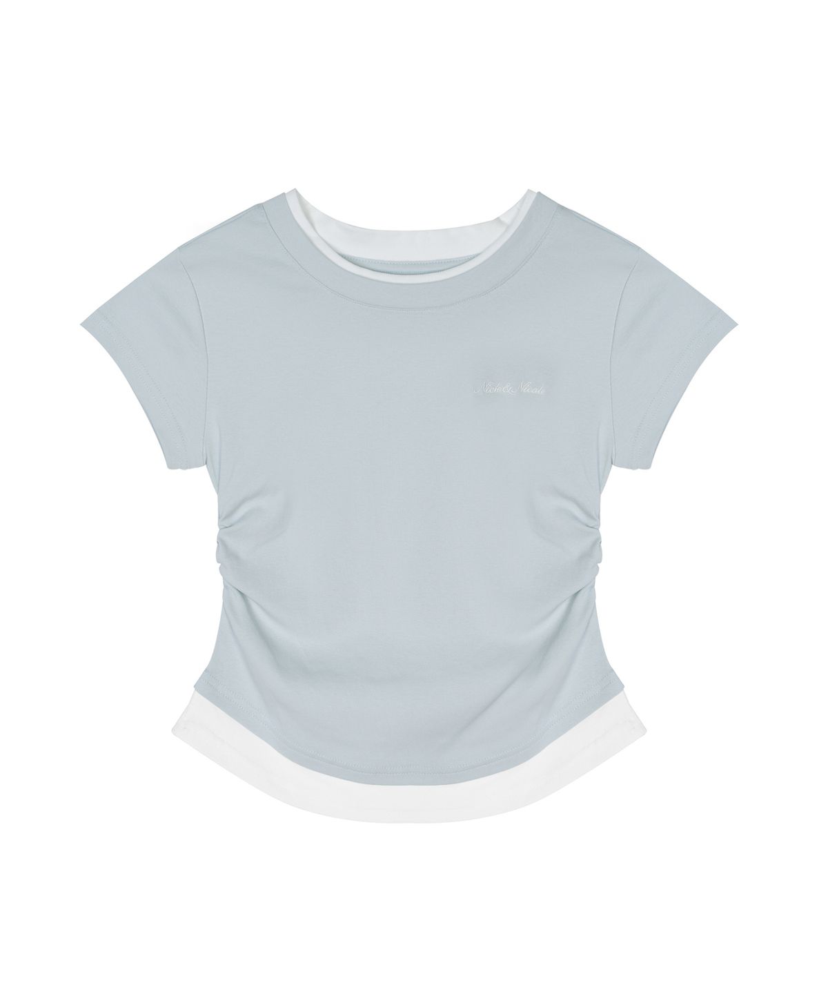 닉앤니콜(NICK&NICOLE) LAYERED SHIRRING SLIM TOP_SKY BLUE