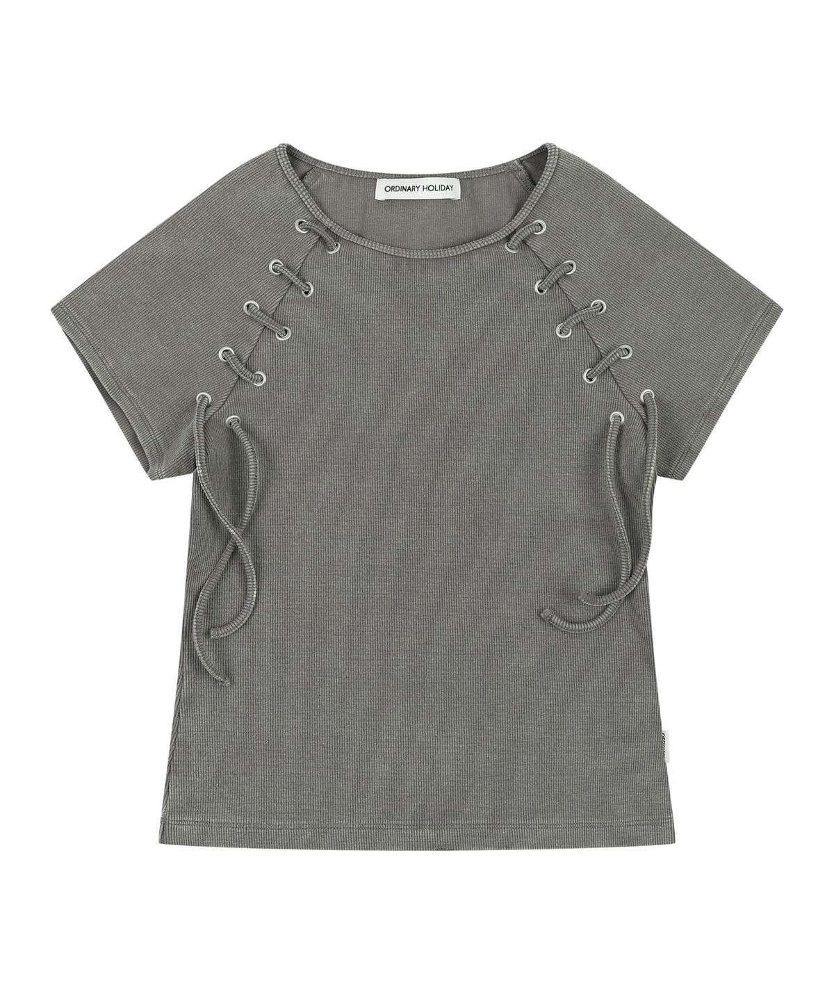 오디너리 홀리데이(ORDINARY HOLIDAY) LACE UP SLEEVES T-SHIRT [GREY]