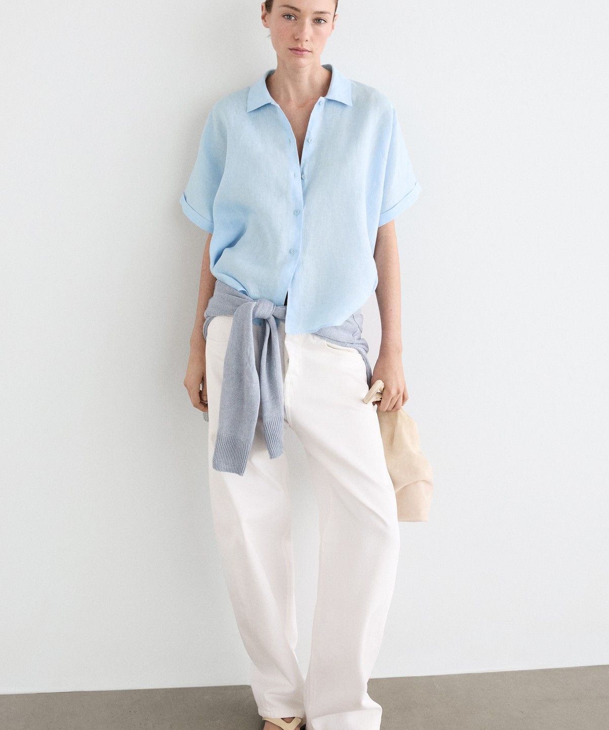 마시모두띠(MASSIMO DUTTI) 100% 리넨 반팔 셔츠