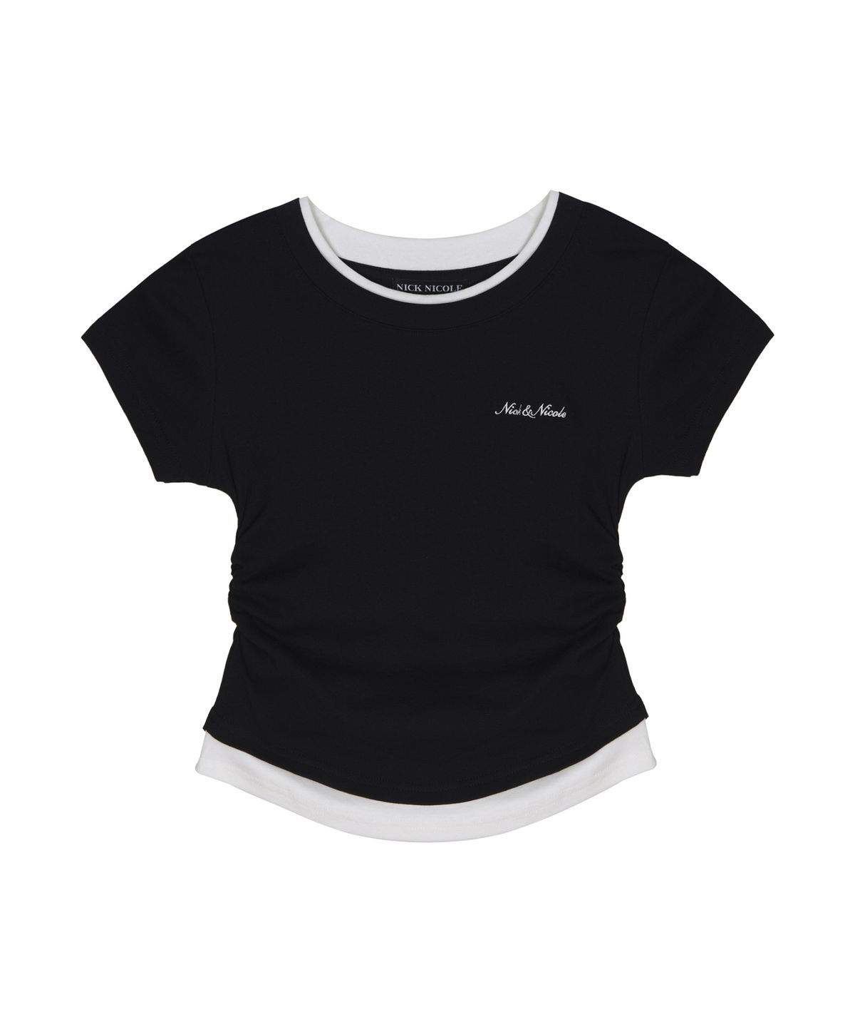 닉앤니콜(NICK&NICOLE) LAYERED SHIRRING SLIM TOP_BLACK
