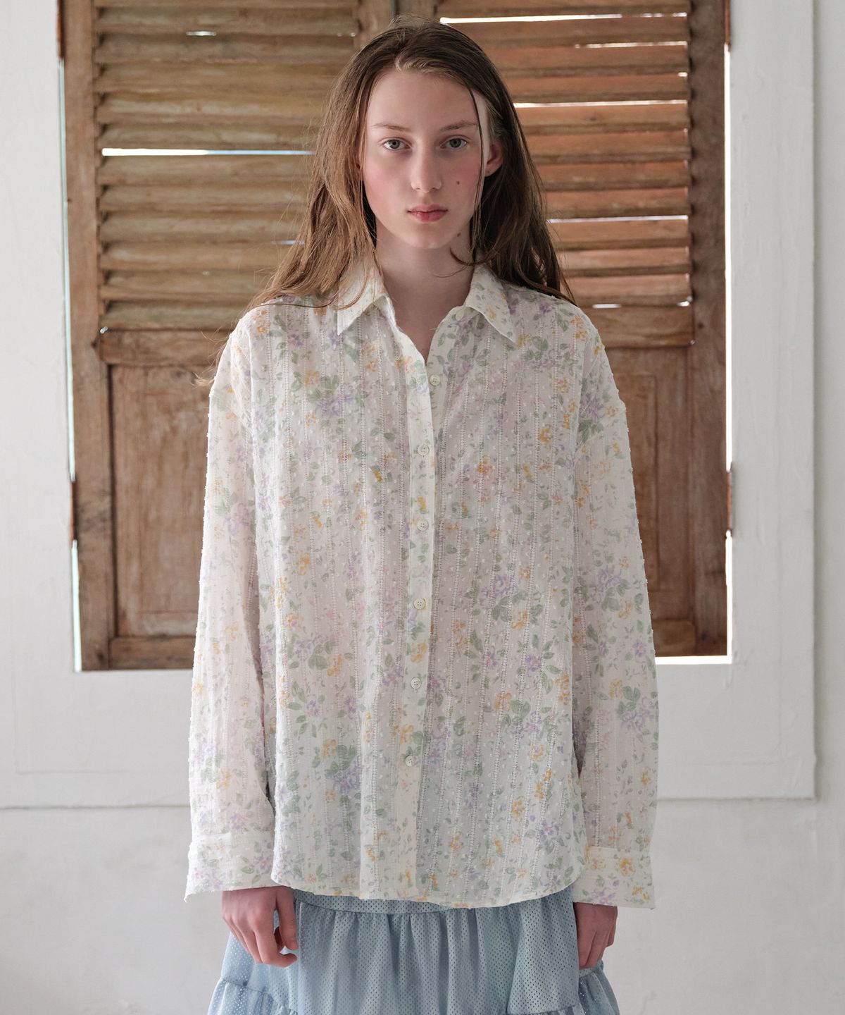 펀프롬펀(FUNFROMFUN) Eyelet Over Fit Shirts, Floral