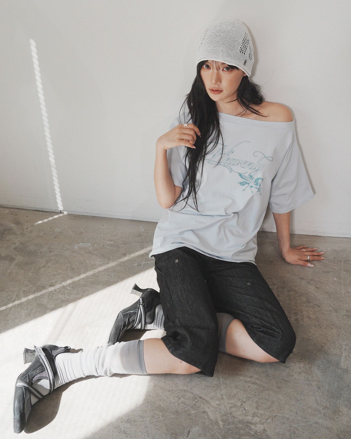 여린(YEORIN) Heavenly Loose T-Shirts (Sky Blue)