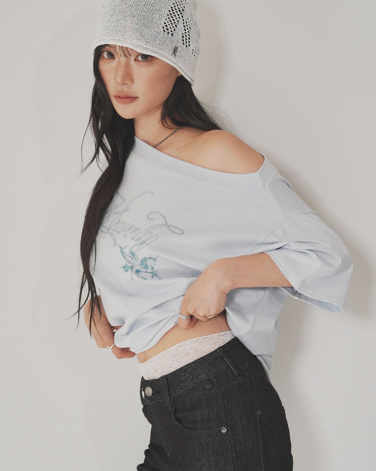 여린(YEORIN) Heavenly Loose T-Shirts (Sky Blue)