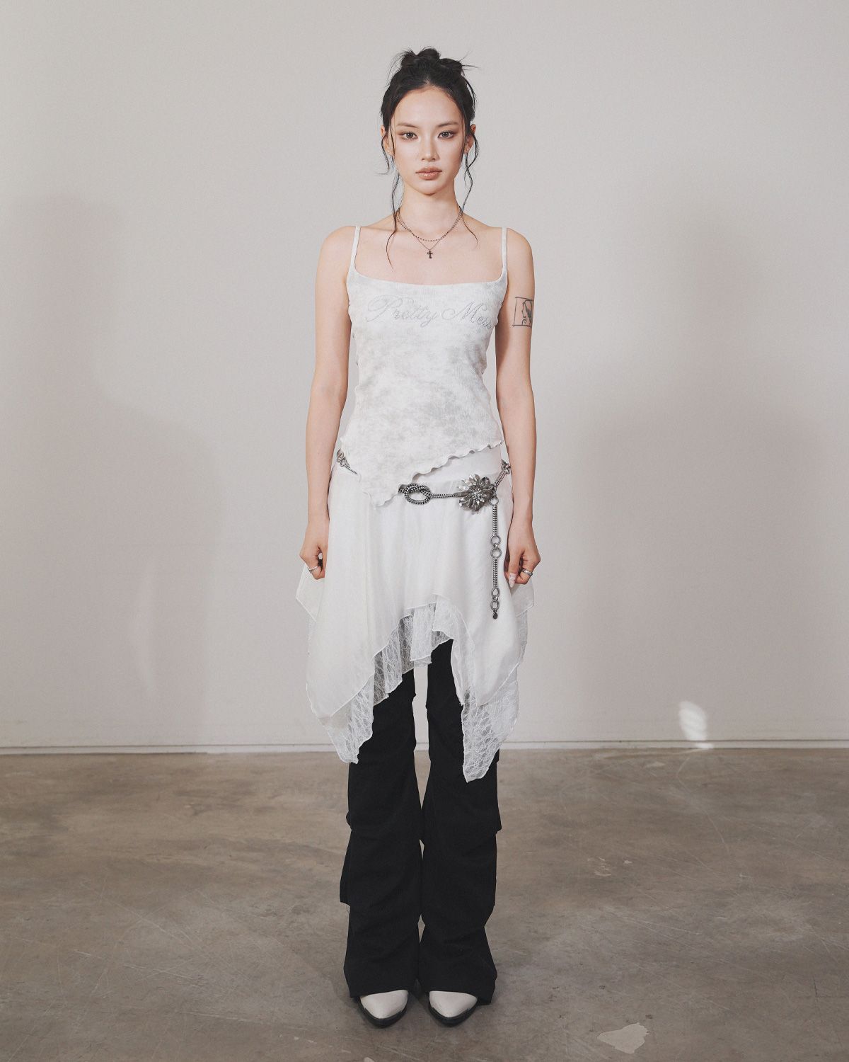 여린(YEORIN) Lace Layered Skirt (White)