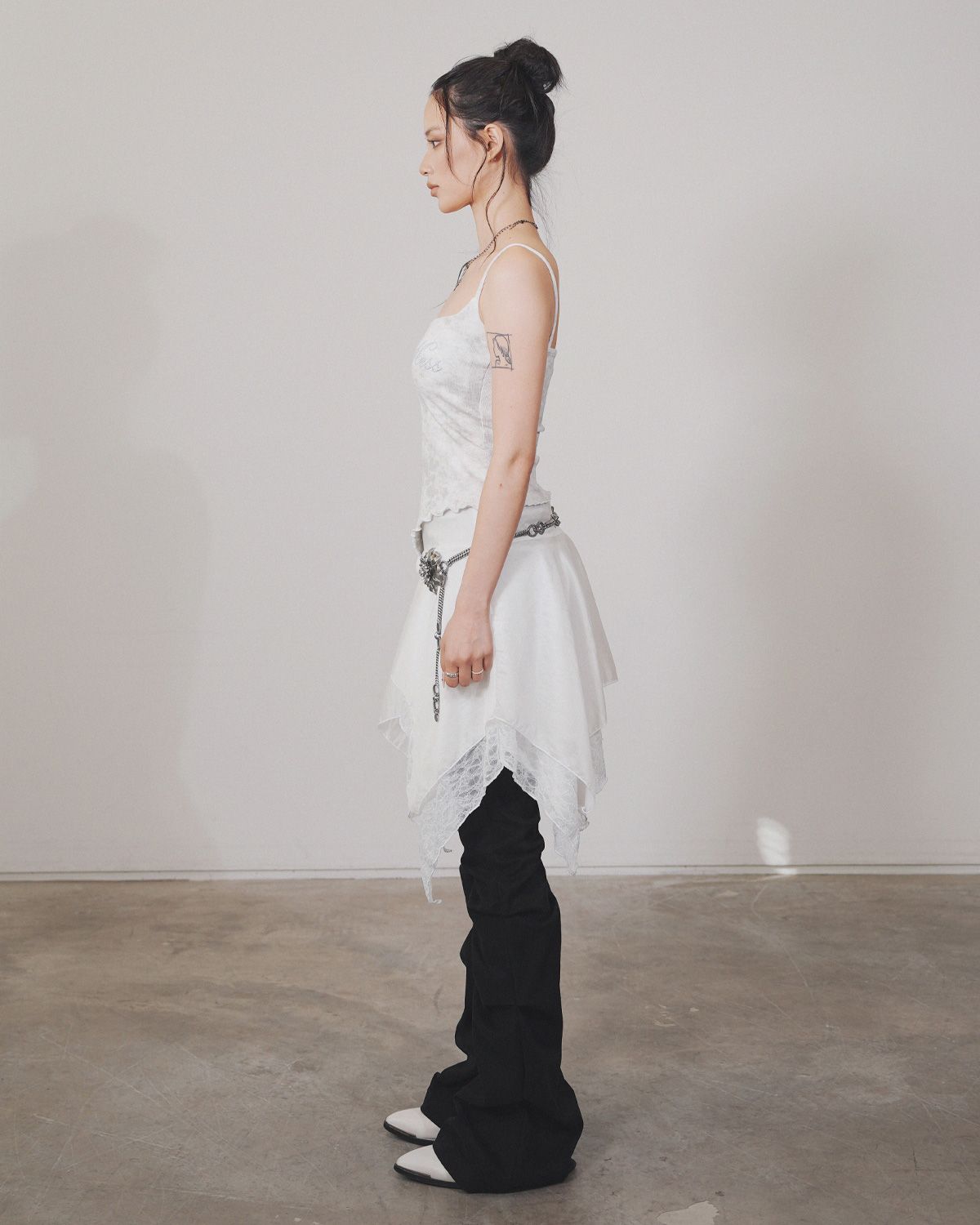 여린(YEORIN) Lace Layered Skirt (White)