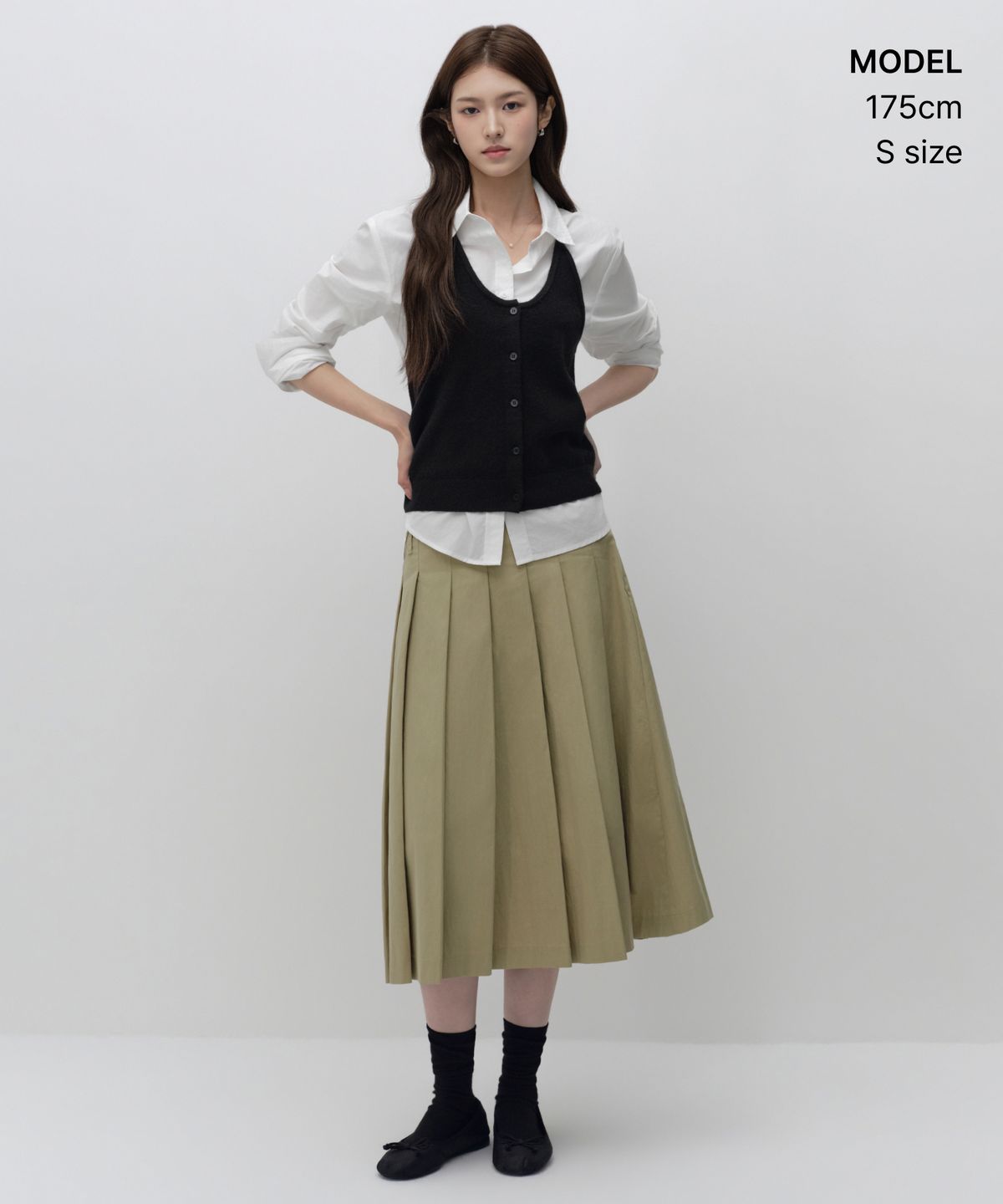 무신사 스탠다드 우먼(MUSINSA STANDARD WOMAN) 우먼즈 CN 플리츠 미디 스커트 [베이지]