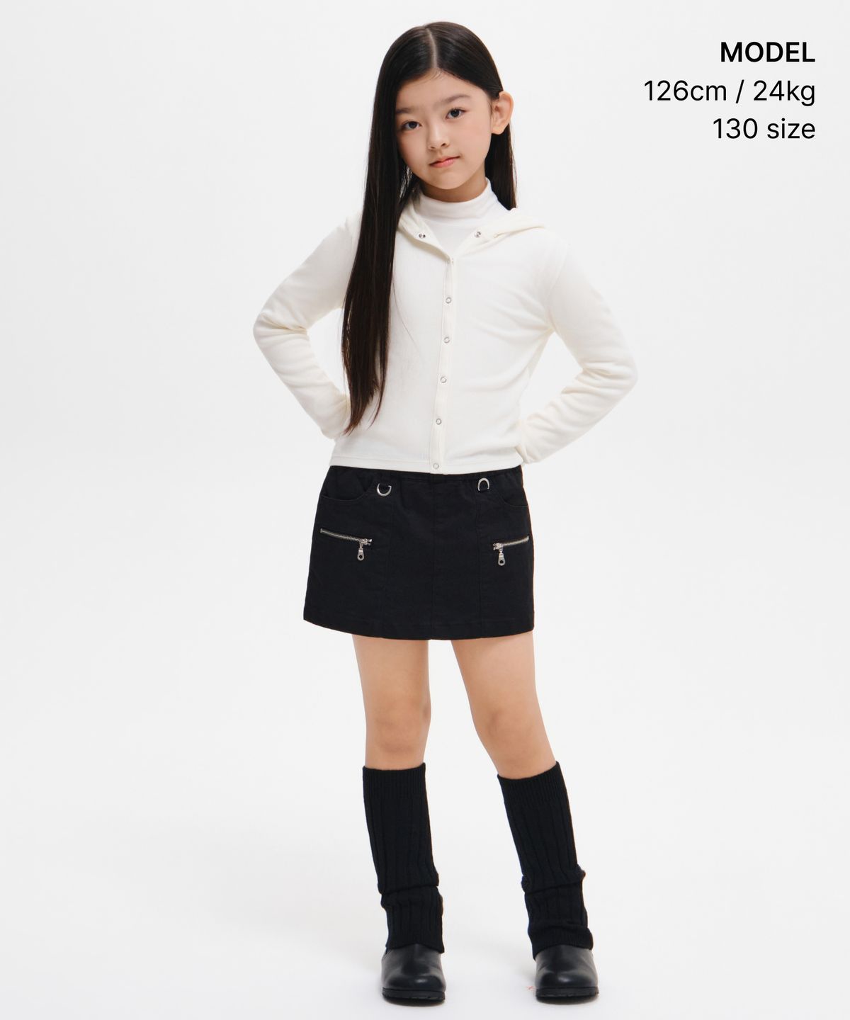 무신사 스탠다드 키즈(MUSINSA STANDARD KIDS) 걸즈 펑키 미니 스코츠 [블랙]