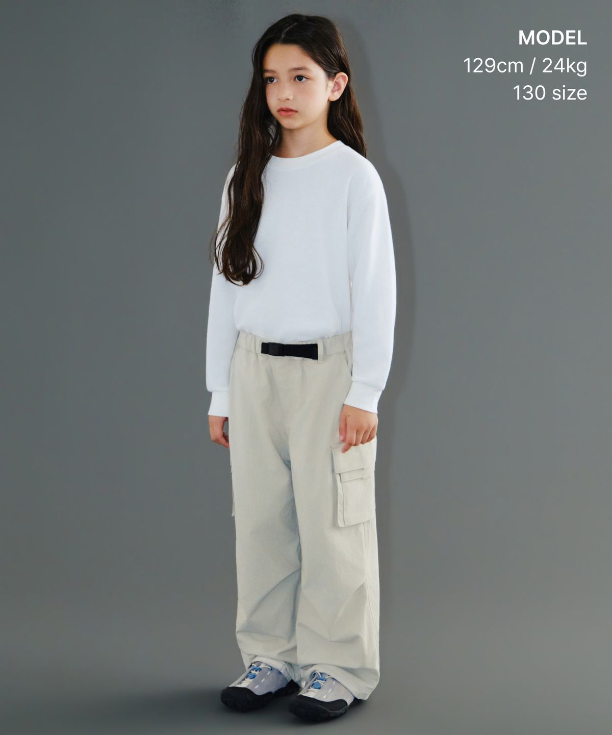 무신사 스탠다드 키즈(MUSINSA STANDARD KIDS) [시티 레저] 속기모 와이드 벨티드 카고 팬츠 [더스티 크림]