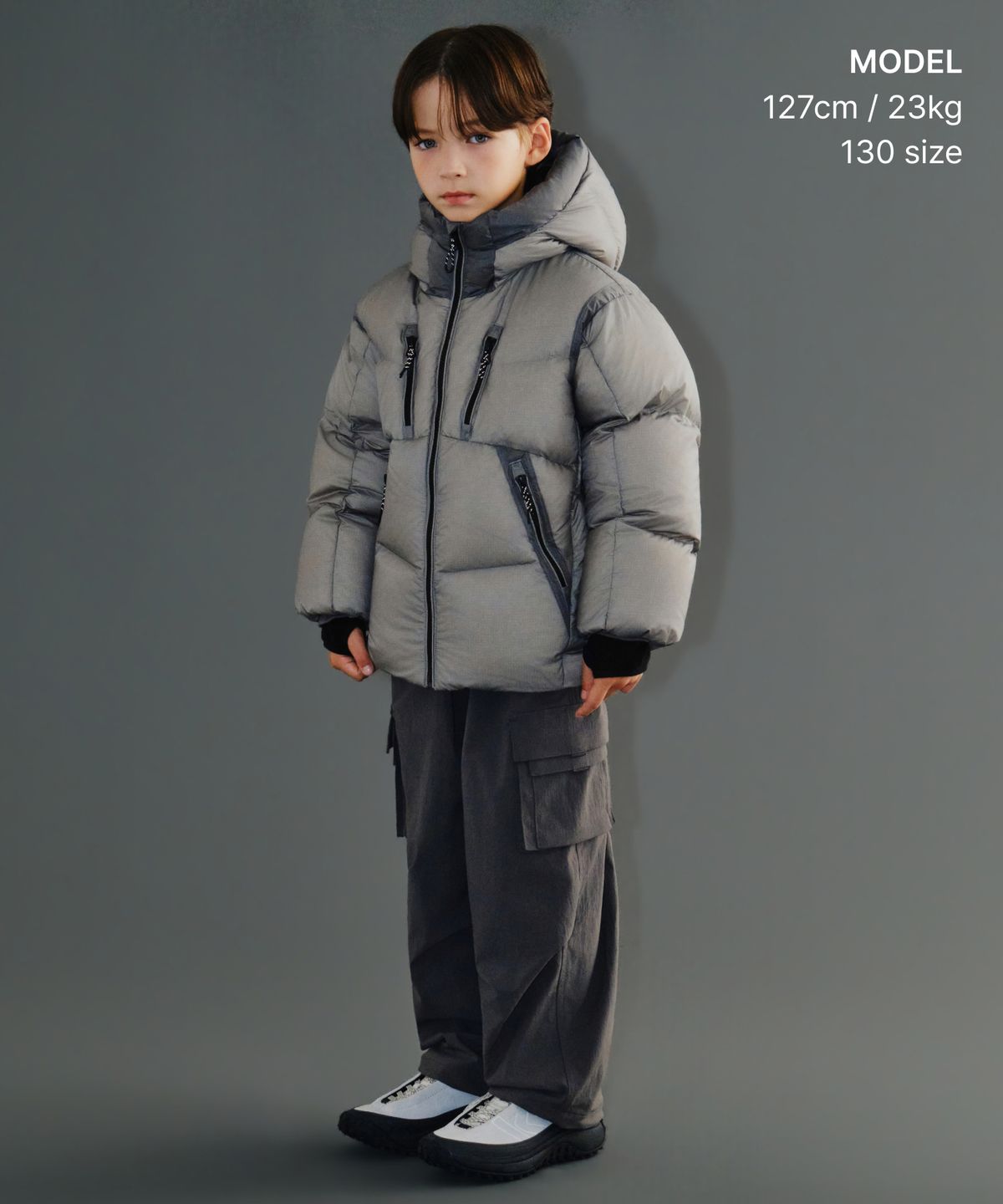 무신사 스탠다드 키즈(MUSINSA STANDARD KIDS) [시티 레저] 속기모 와이드 벨티드 카고 팬츠 [그레이]