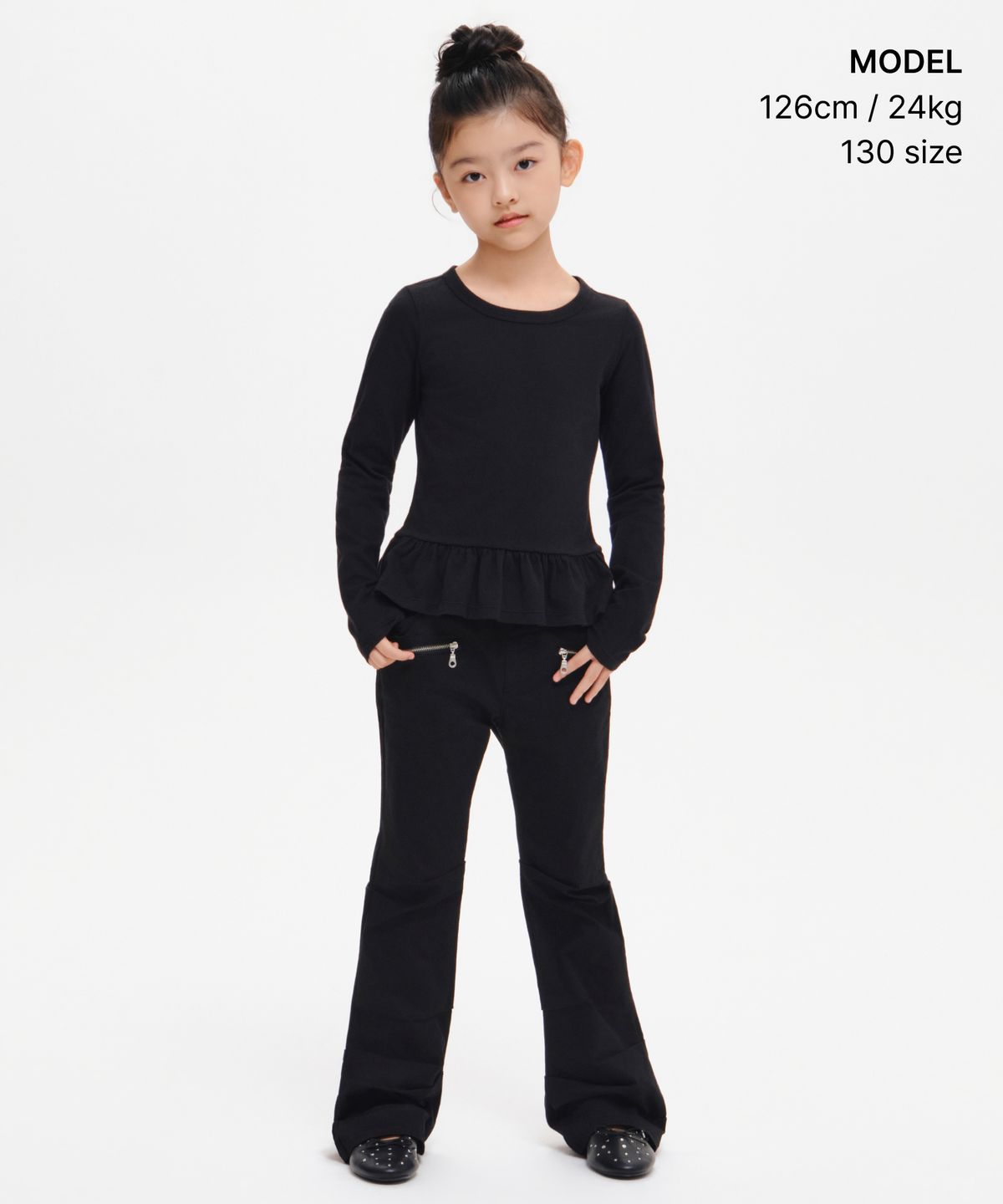 무신사 스탠다드 키즈(MUSINSA STANDARD KIDS) 걸즈 펑키 플레어 팬츠 [블랙]