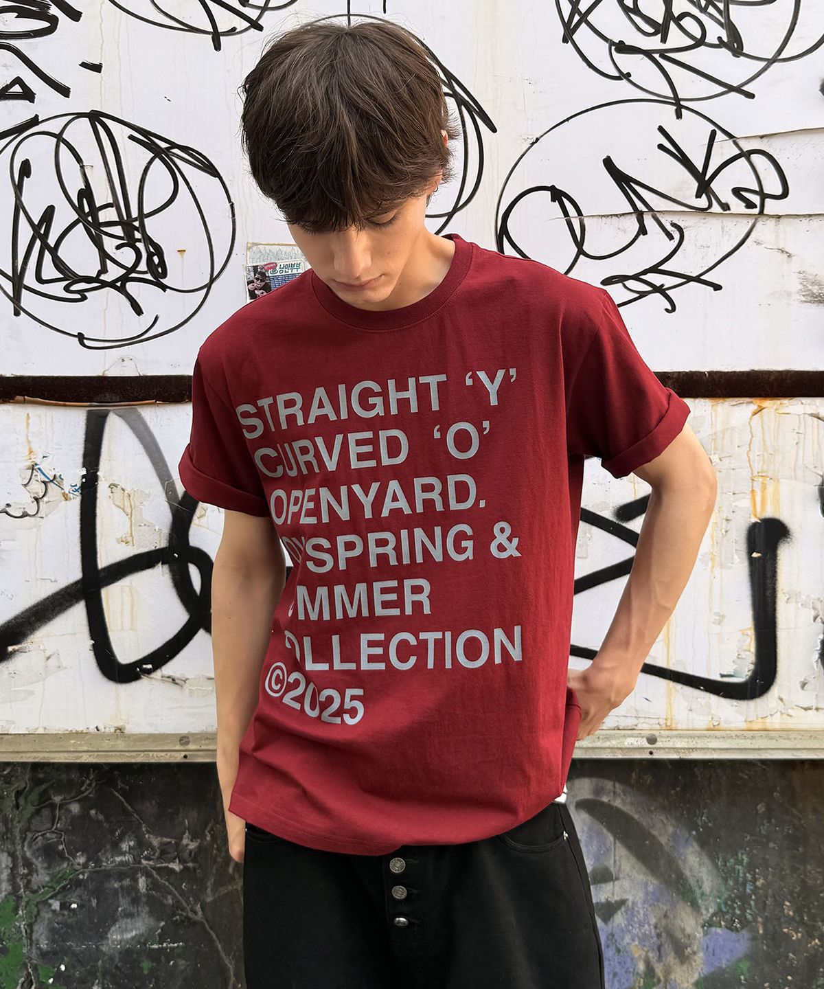 오픈야드(오와이)(OPENYARD(OY)) BOLD LETTERS TEE - BURGUNDY