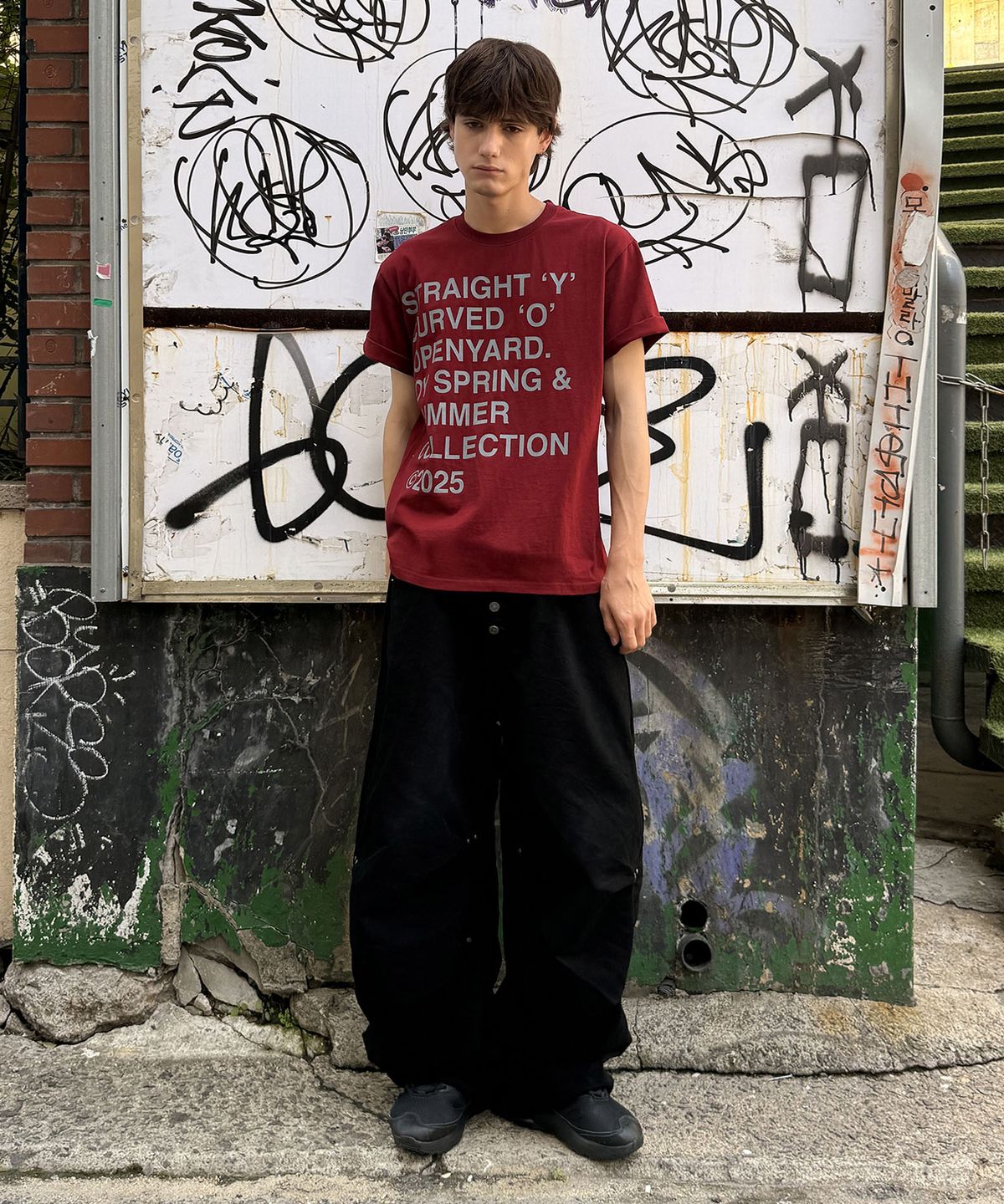 오픈야드(오와이)(OPENYARD(OY)) BOLD LETTERS TEE - BURGUNDY