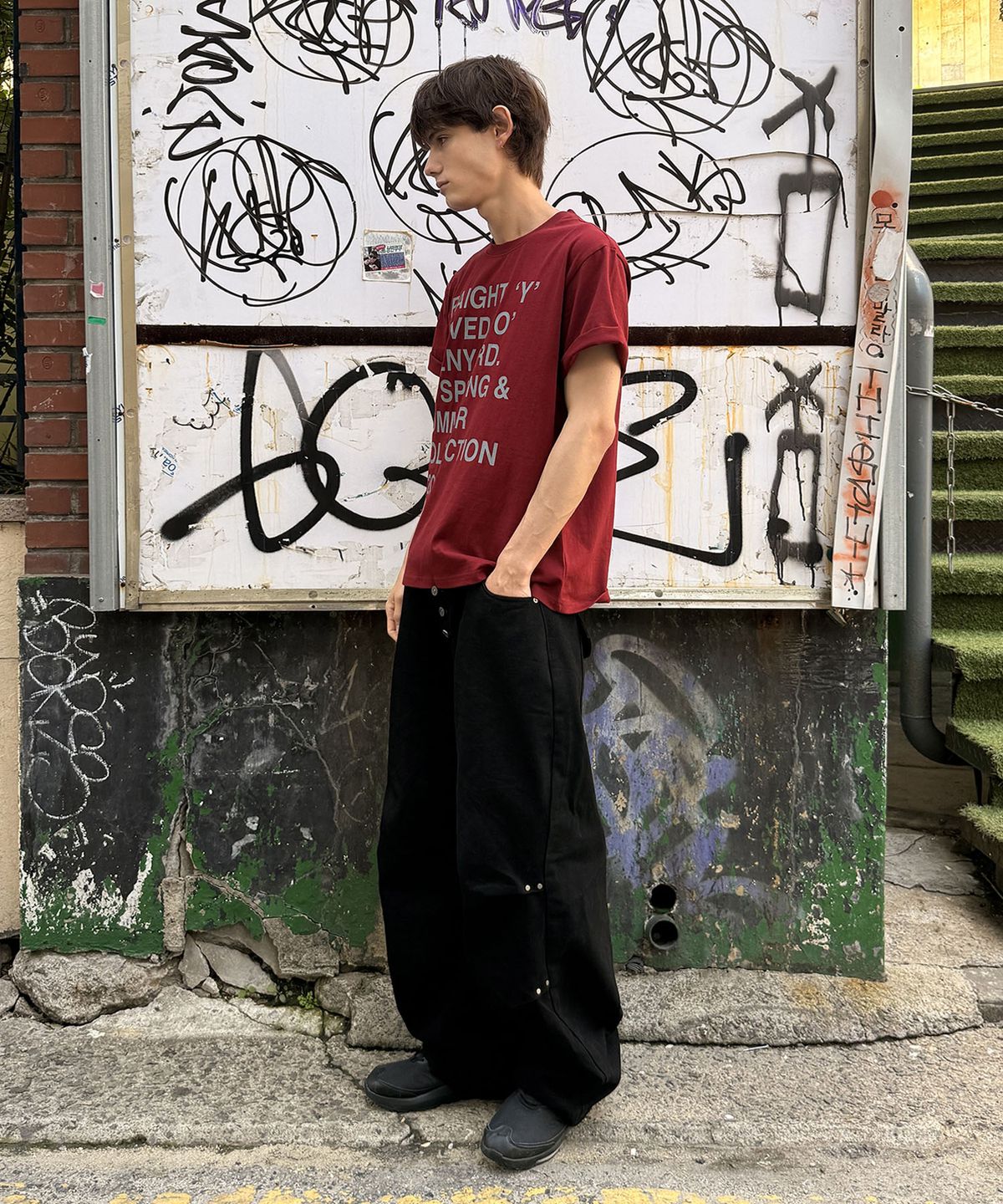 오픈야드(오와이)(OPENYARD(OY)) BOLD LETTERS TEE - BURGUNDY