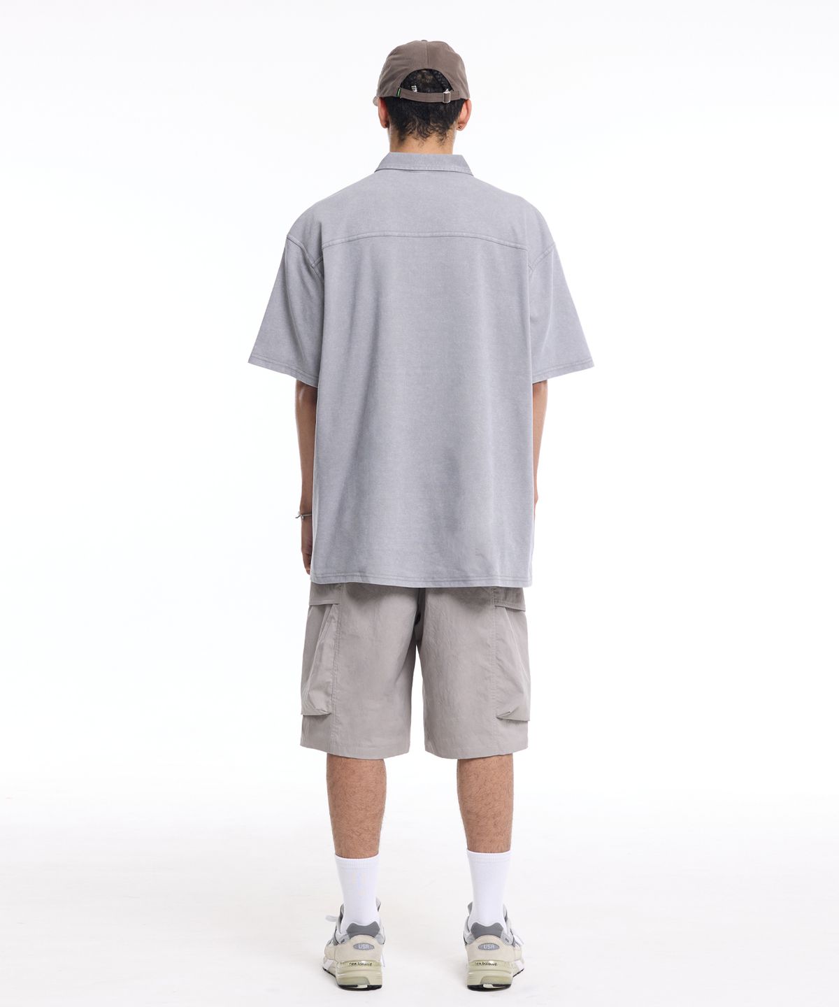 크림소다랩(CREAM SODA LAB) 워시드 빅 카고 와이드 워크 숏팬츠 그레이
