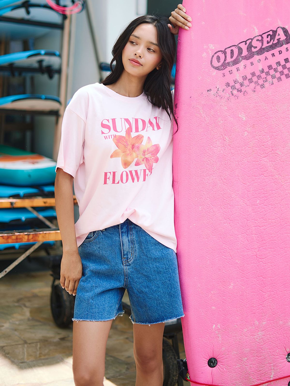랭앤루(LANGNLU) CADENA Over Fit T-Shirts(카데나)_LIGHT PINK