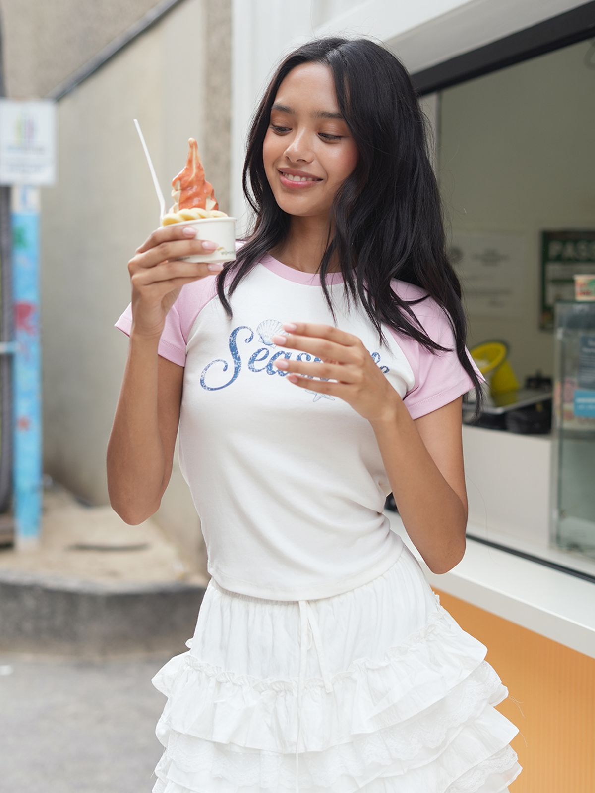랭앤루(LANGNLU) SHELLS Raglan T-Shirts(쉘즈)_PINK