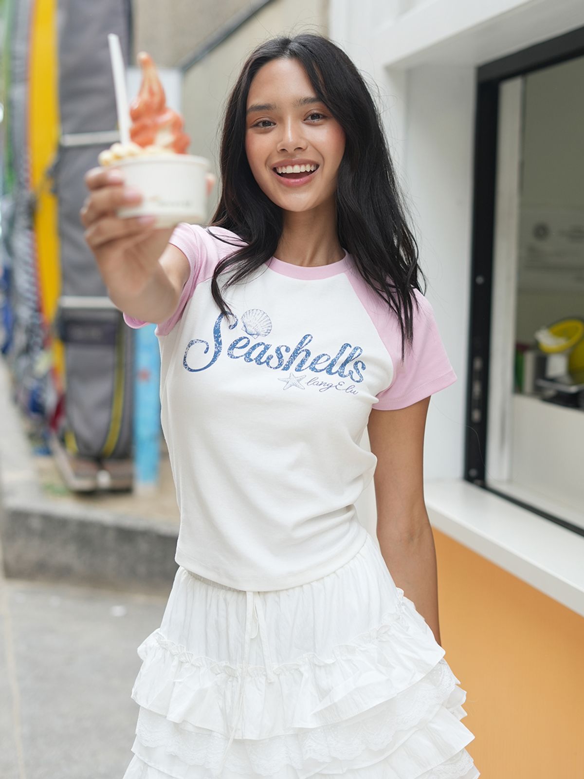 랭앤루(LANGNLU) SHELLS Raglan T-Shirts(쉘즈)_PINK