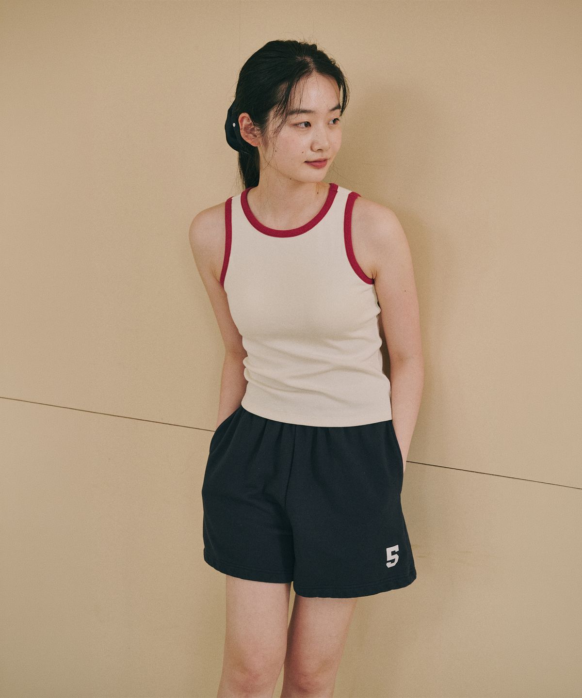 오끼뜨(OGGITT) 베이직 코튼 캡 내장 나시 크림레드