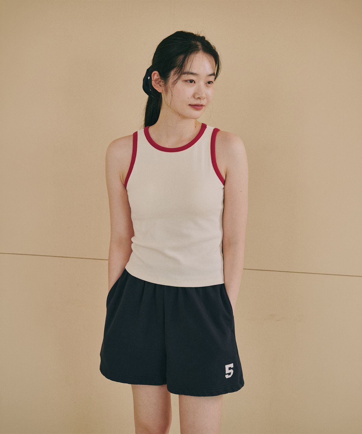 오끼뜨(OGGITT) 베이직 코튼 캡 내장 나시 크림레드