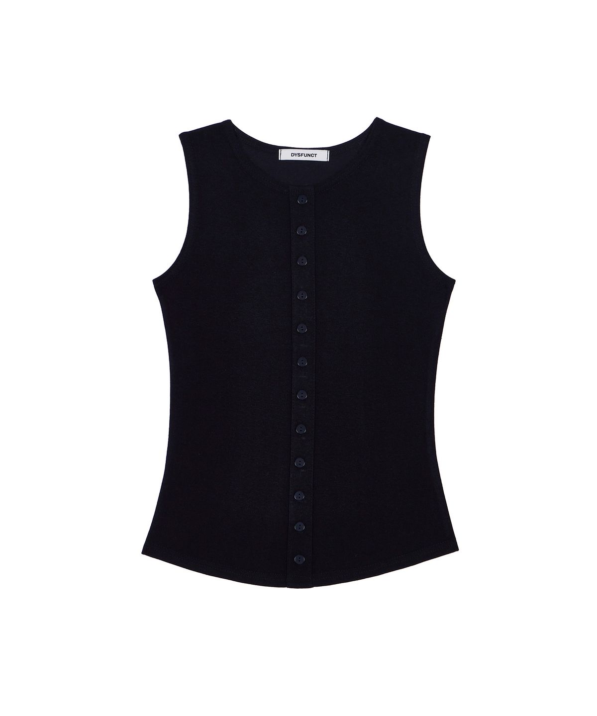 디스펑트(DYSFUNCT) BUTTON DETAIL SLEEVELESS TOP(BLACK)