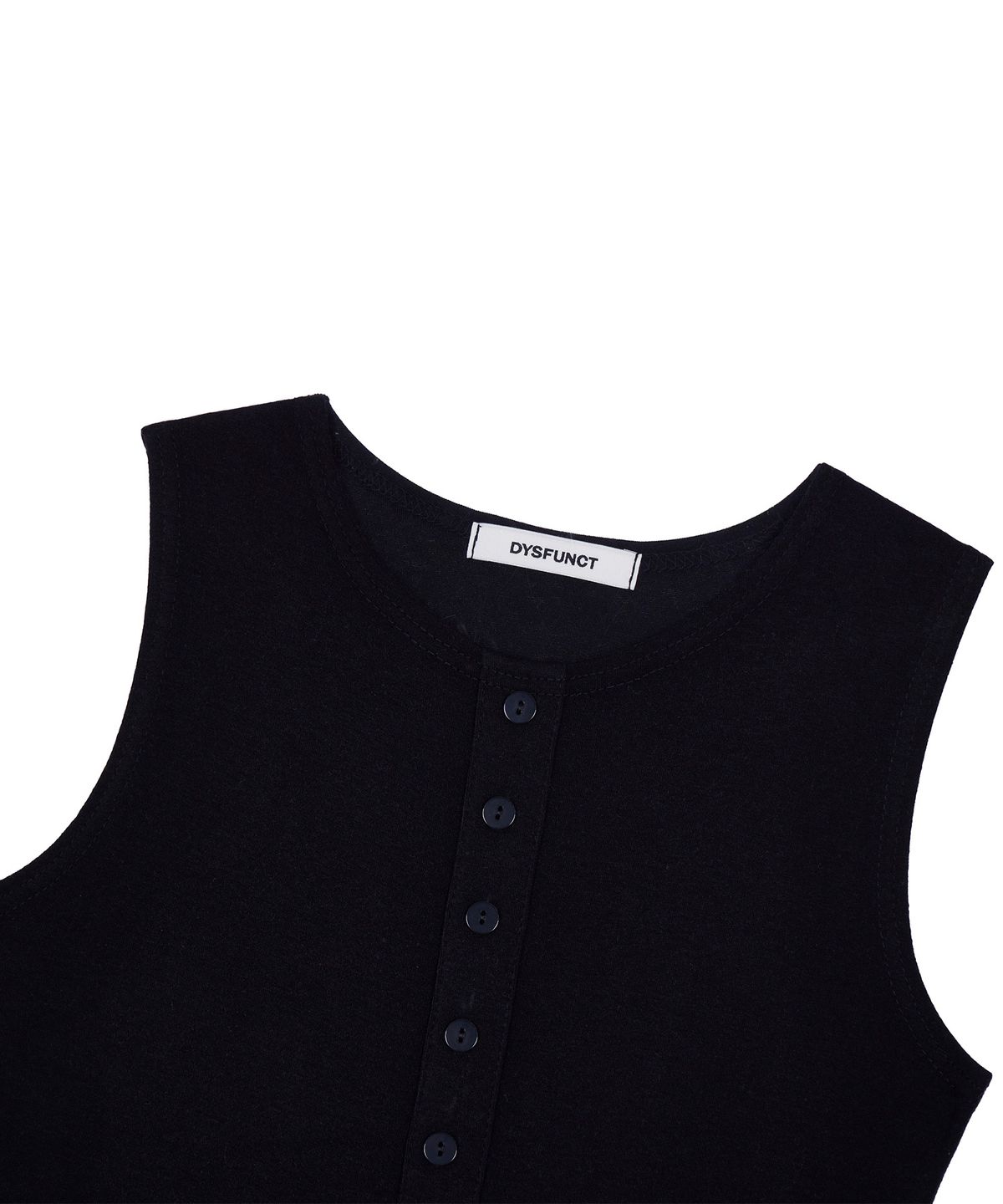 디스펑트(DYSFUNCT) BUTTON DETAIL SLEEVELESS TOP(BLACK)