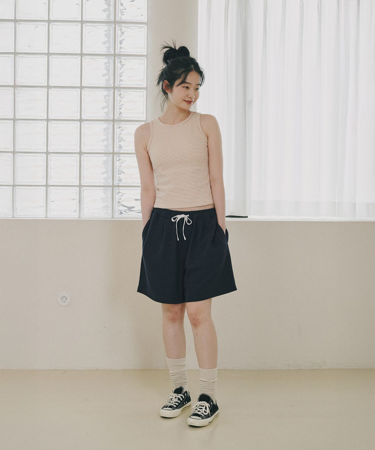 오끼뜨(OGGITT) 베이직 코튼 캡 내장 나시 레드스트라이프