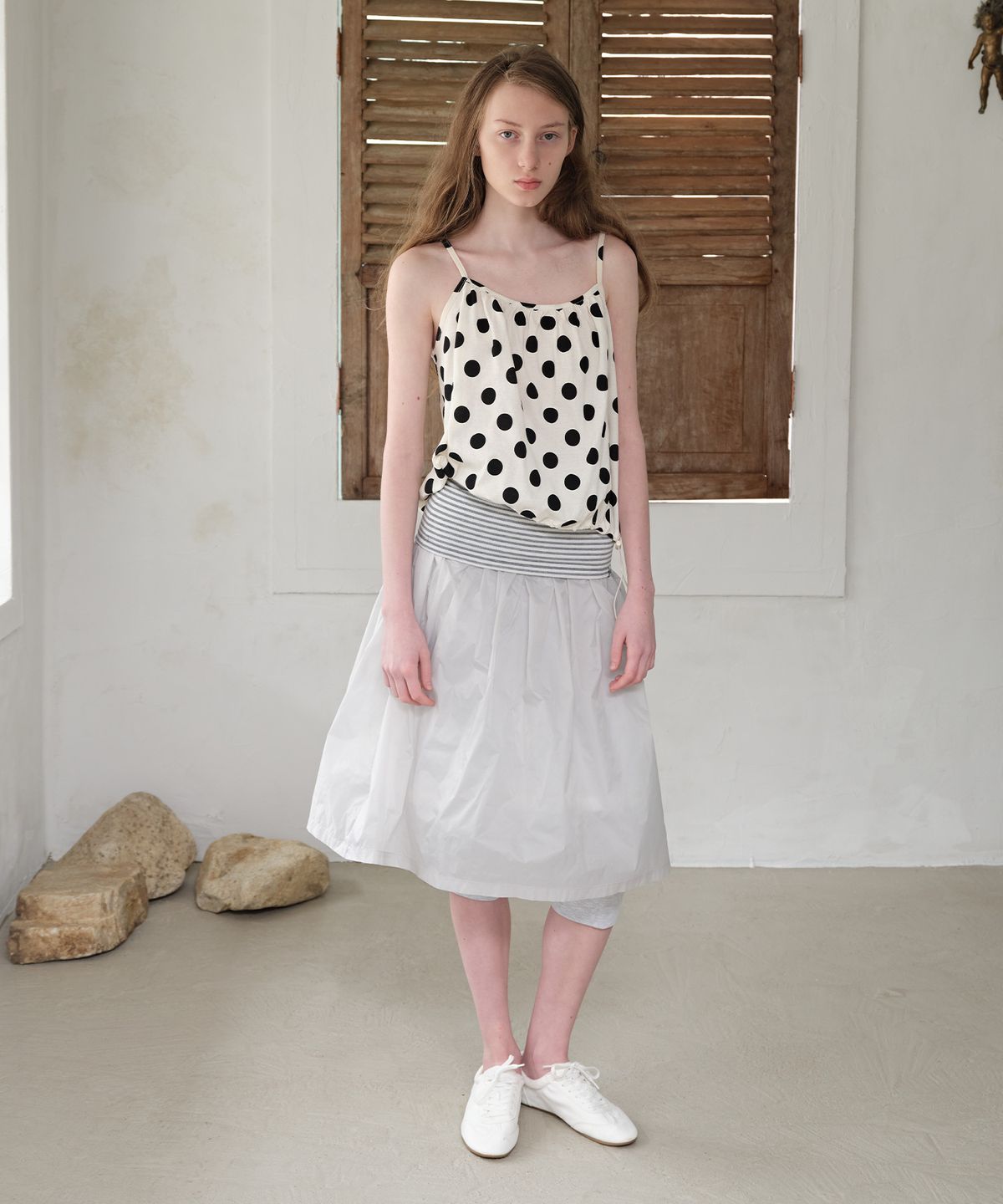펀프롬펀(FUNFROMFUN) Folded Waist Midi Skirt, Light Grey