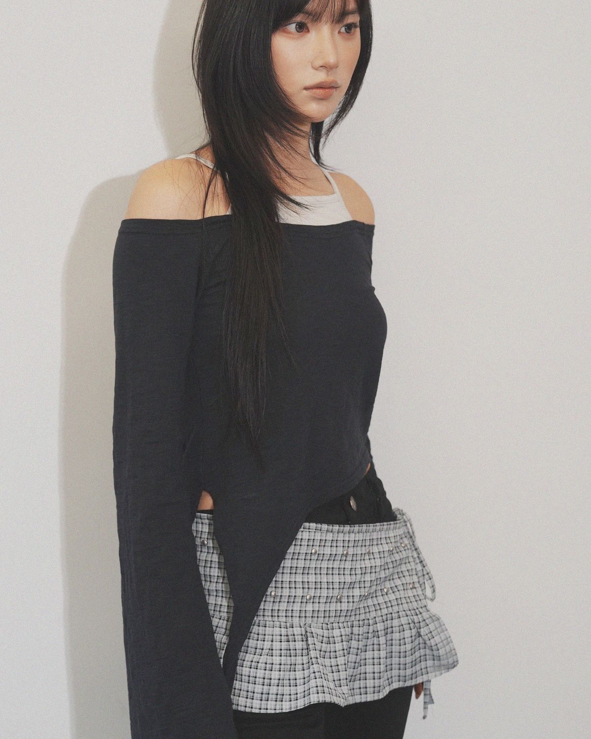 여린(YEORIN) Stud Layered Wrap Skirt (Blue)