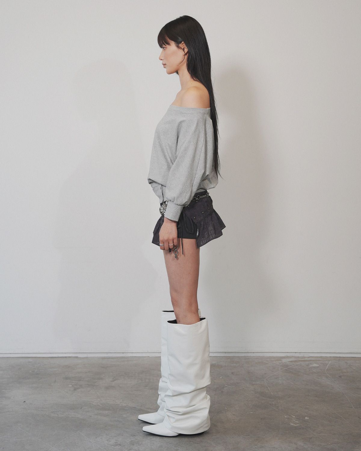 여린(YEORIN) Stud Layered Wrap Skirt (Charcoal)