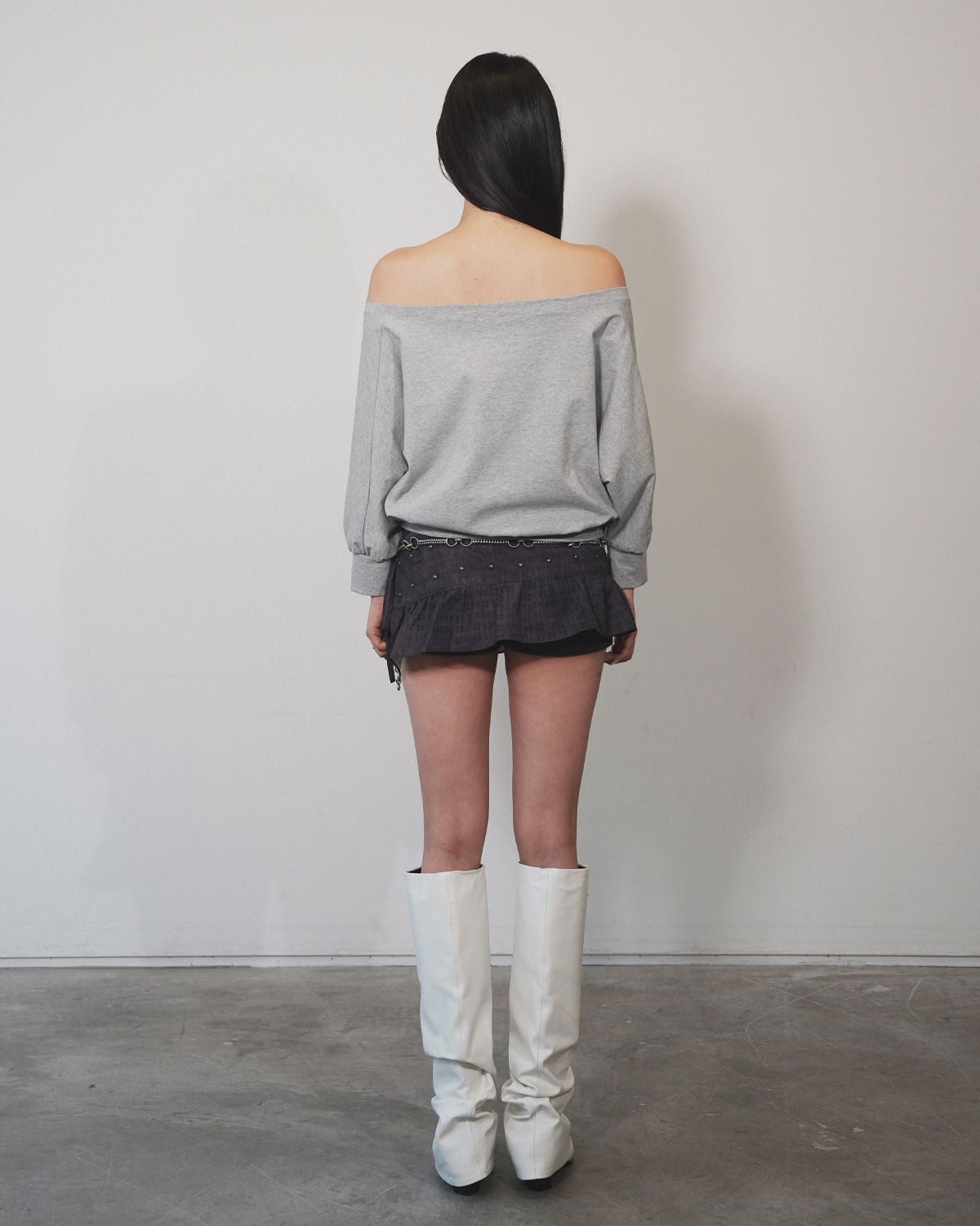 여린(YEORIN) Stud Layered Wrap Skirt (Charcoal)